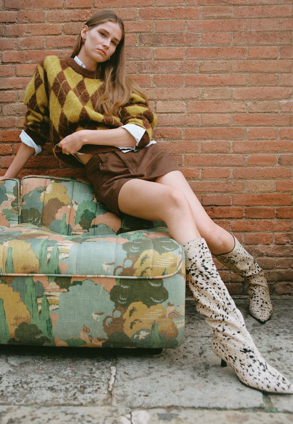 Heeled fur animal print knee-high boots