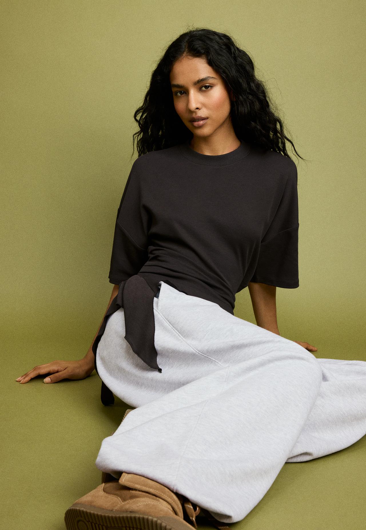 Asymmetric short sleeve T-shirt — Brown