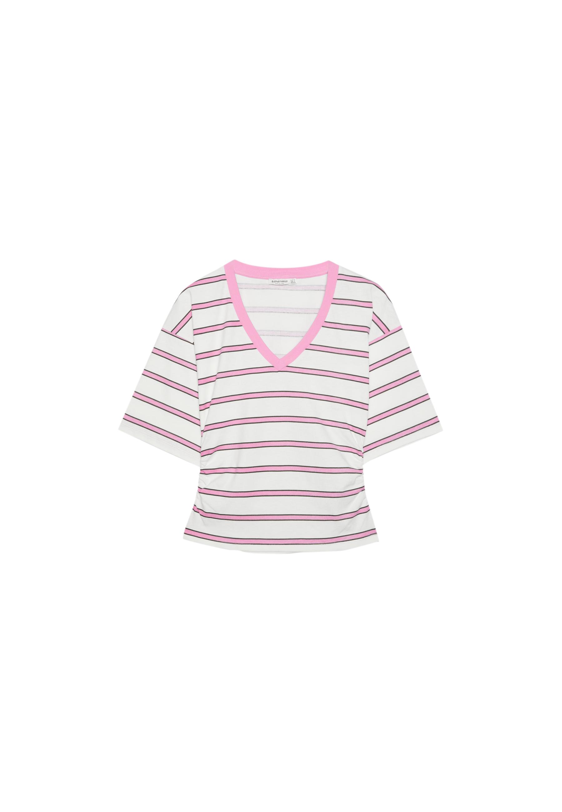 V yaka çizgili yarasa kollu t-shirt - Görsel 9