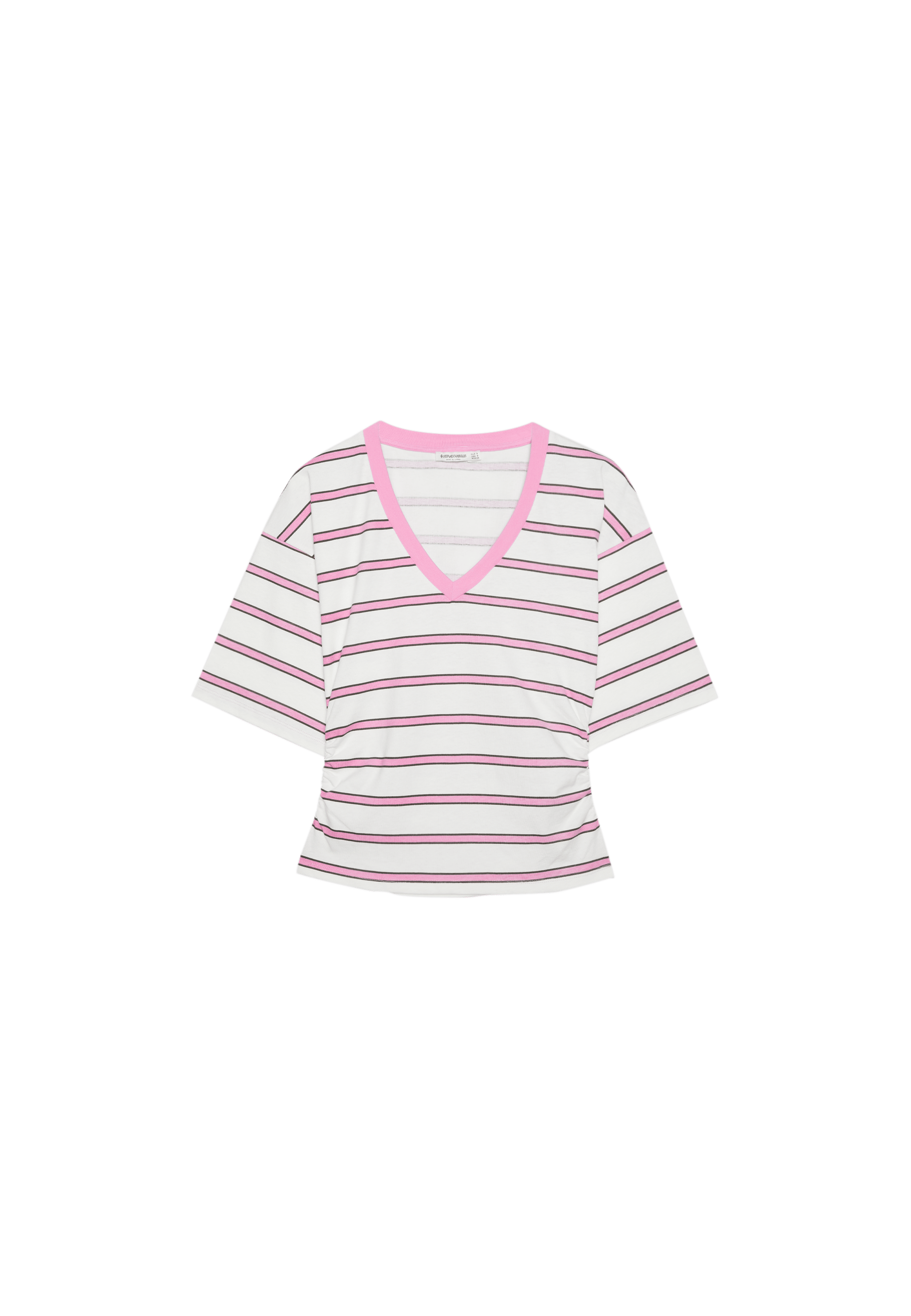 Striped V-neck kimono sleeve T-shirt — Bubblegum pink