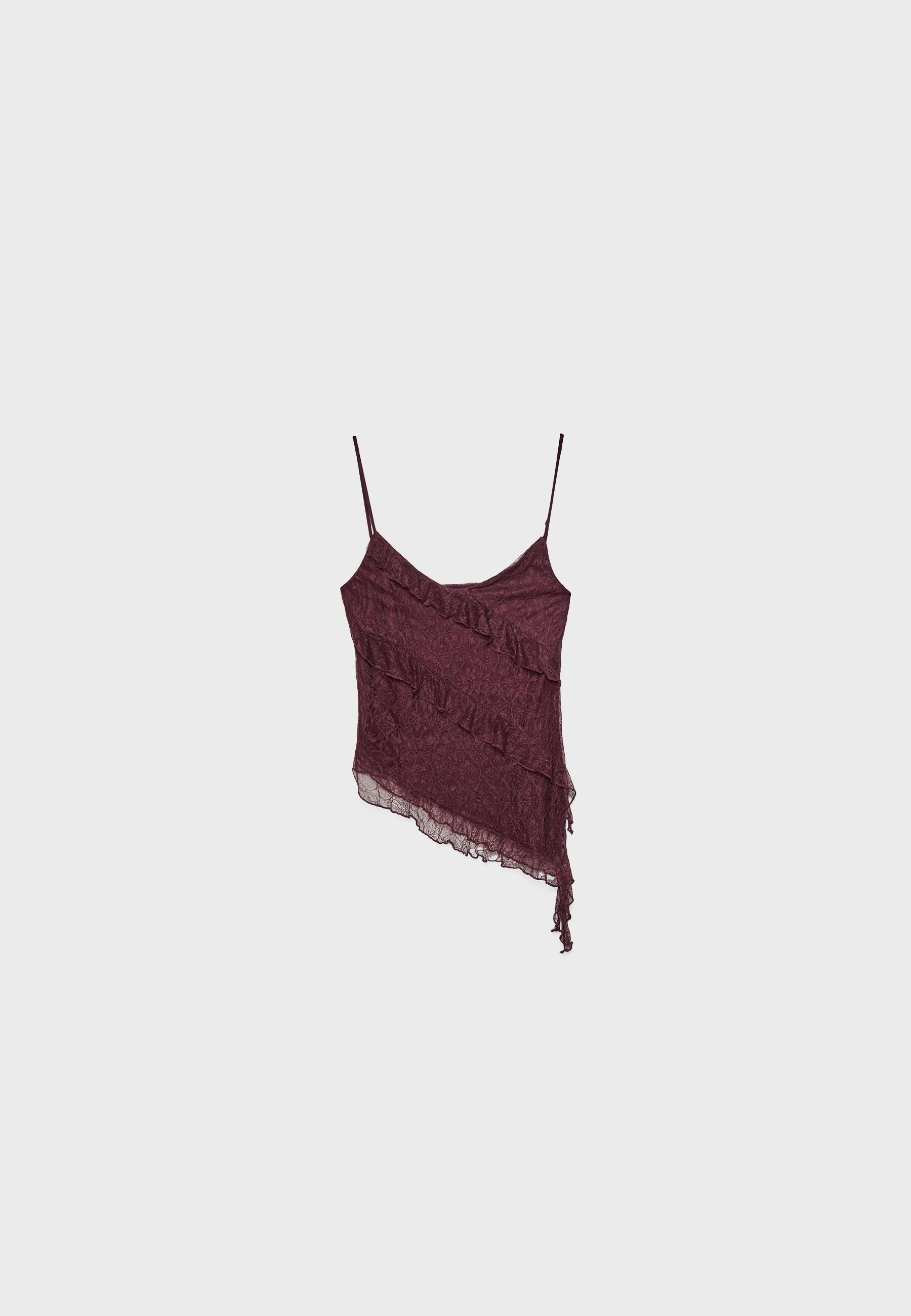 Asymmetric lace top with ruffles - Women's fashion
