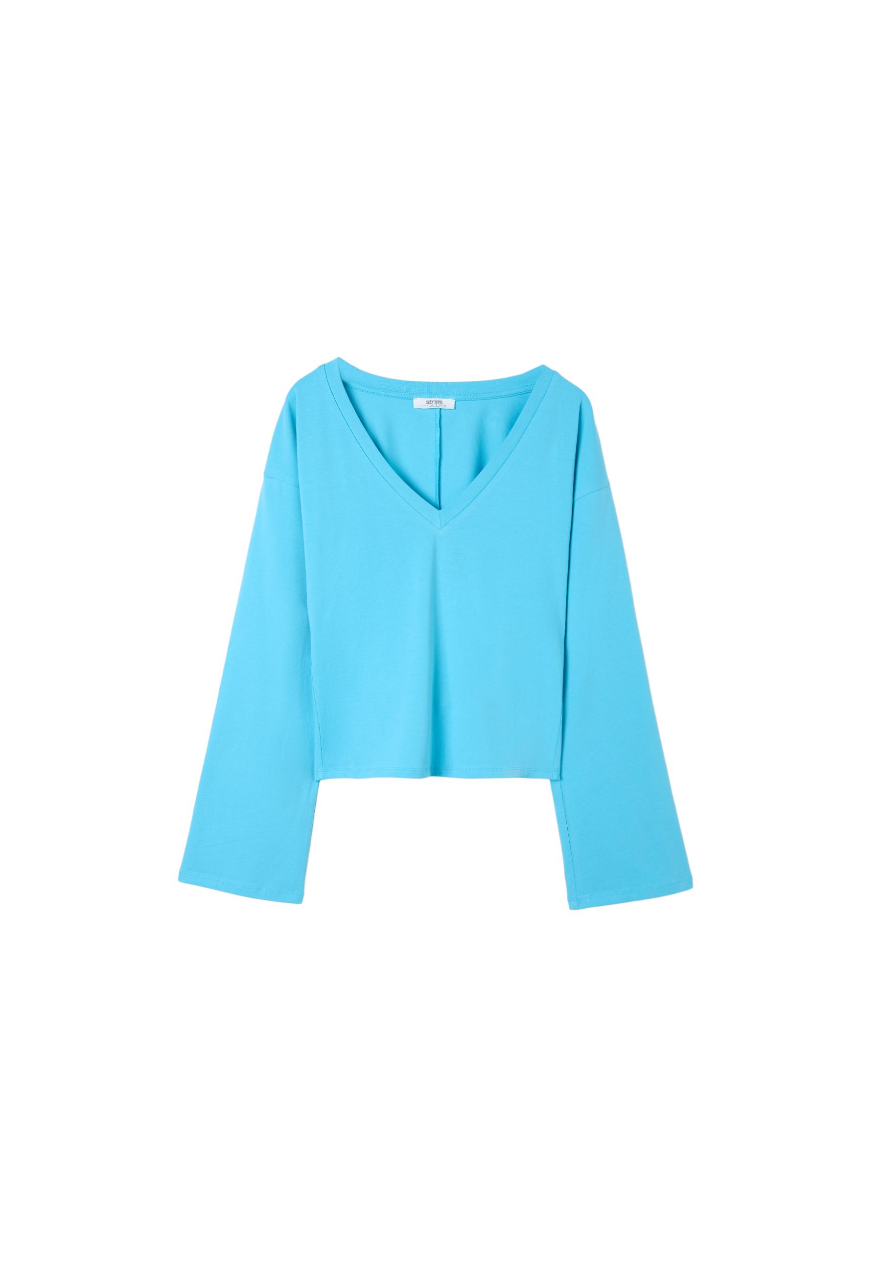 V-neck long Japanese sleeve T-shirt — Turquoise