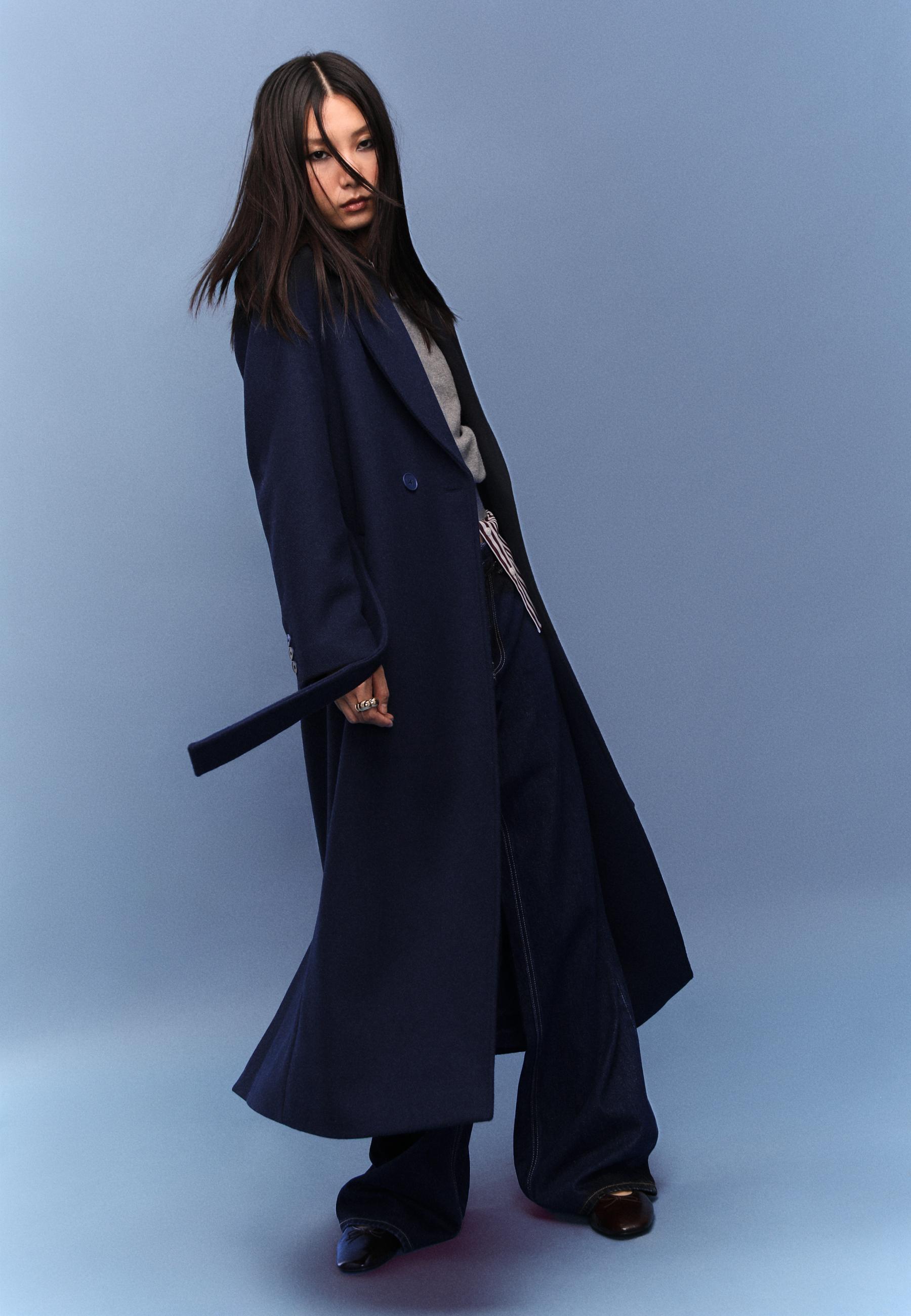 Long coat with belt — Dark blue