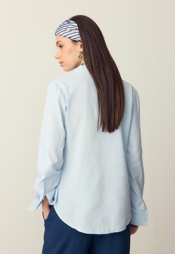 Fluidna Košulja S Džepom I Efektom Lana