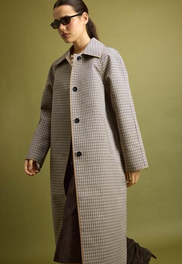 Long reversible check trench coat — Beige 1