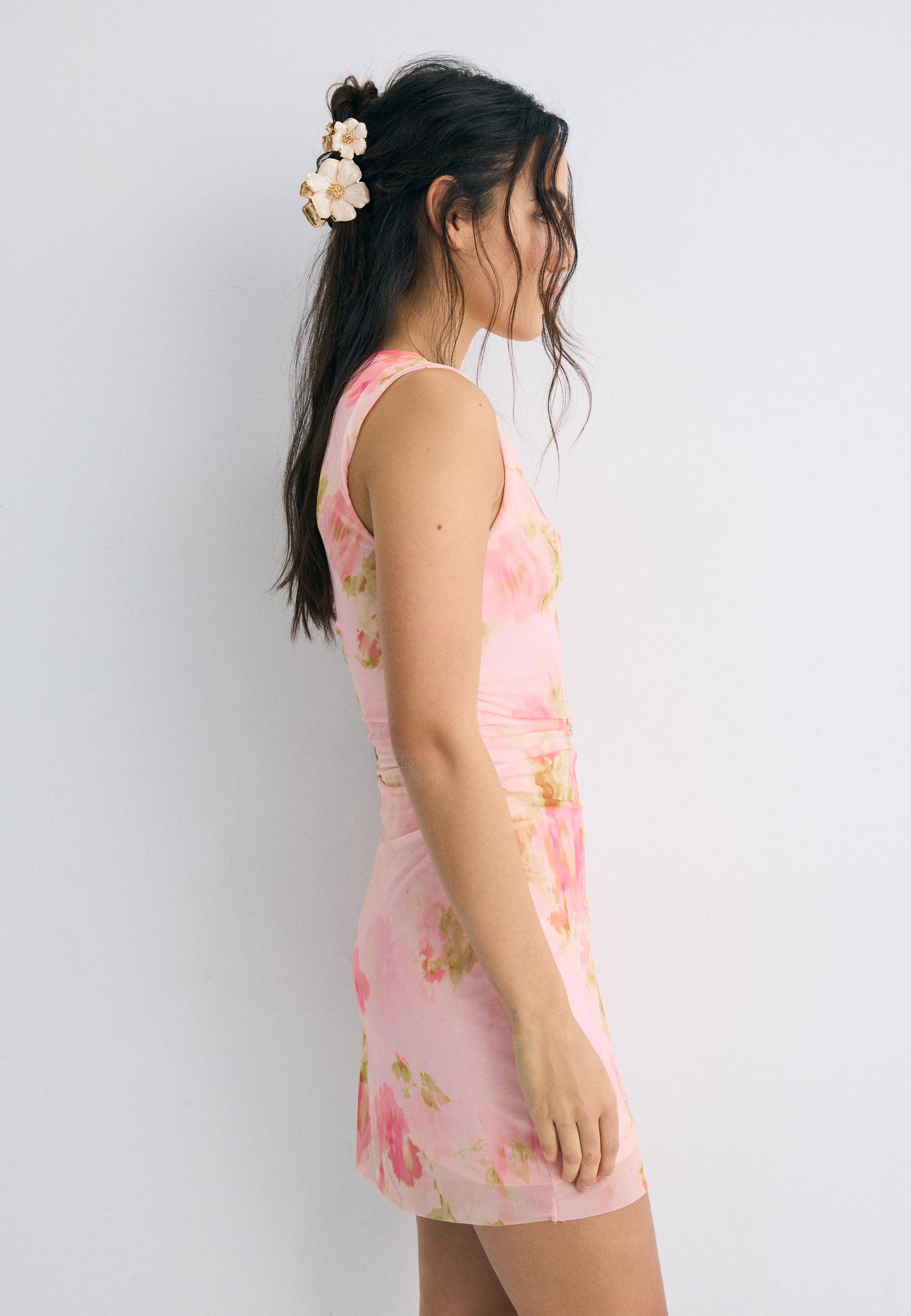 Fitted floral print dress — Pastel pink