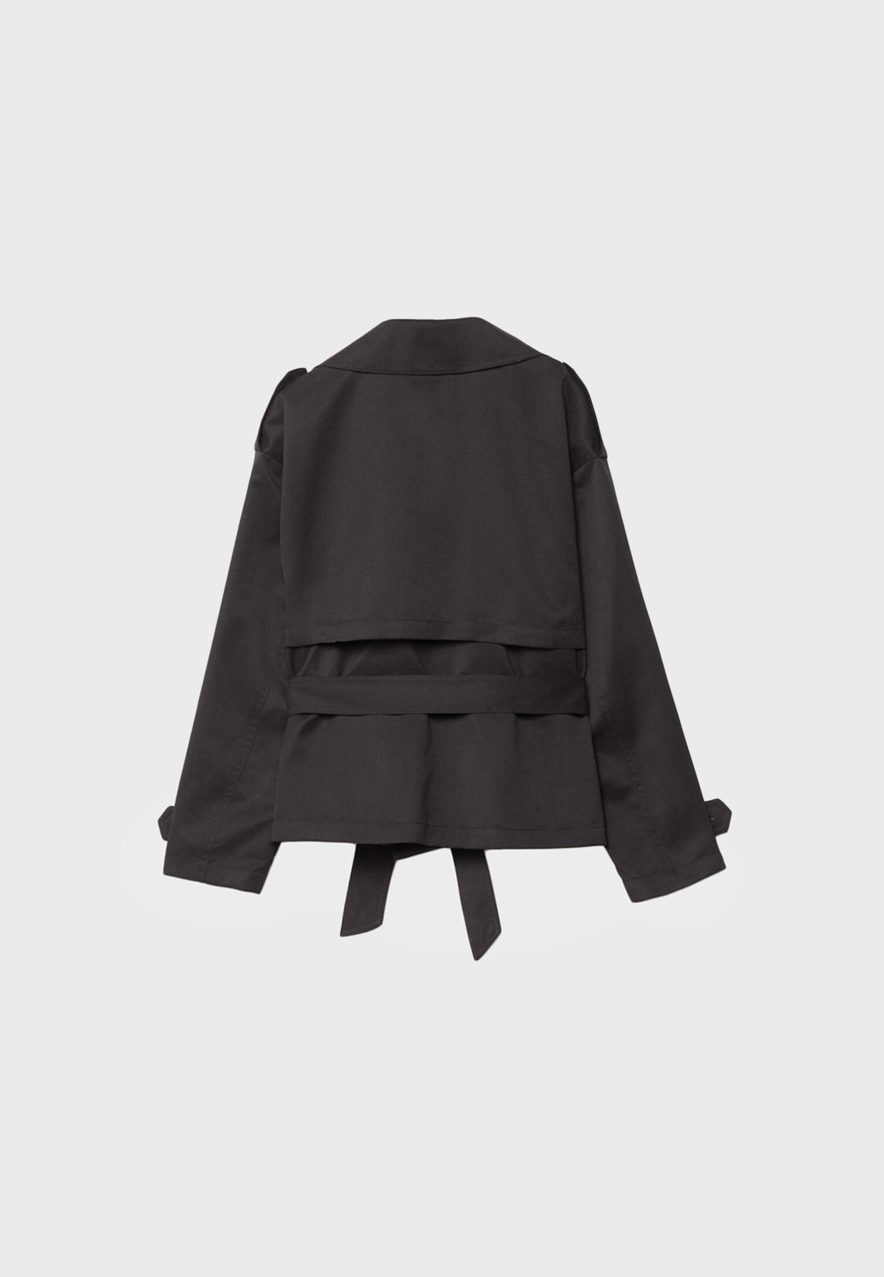 Short flowing trench coat with belt — Black
