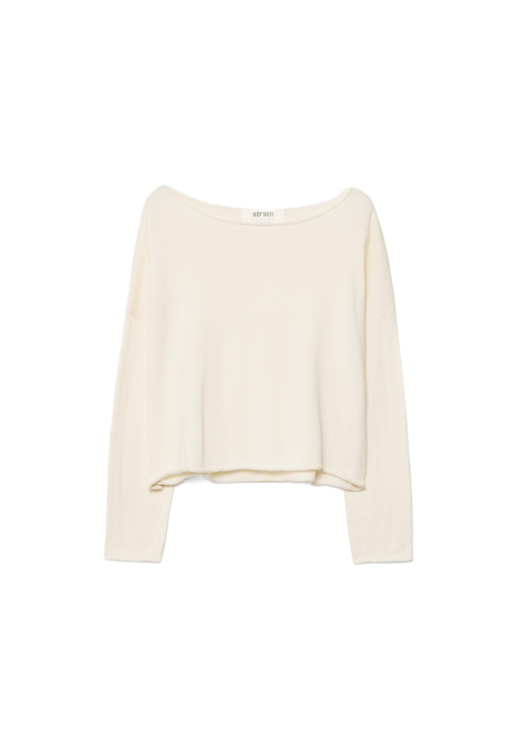 Boat neck cropped sweater — Ecru