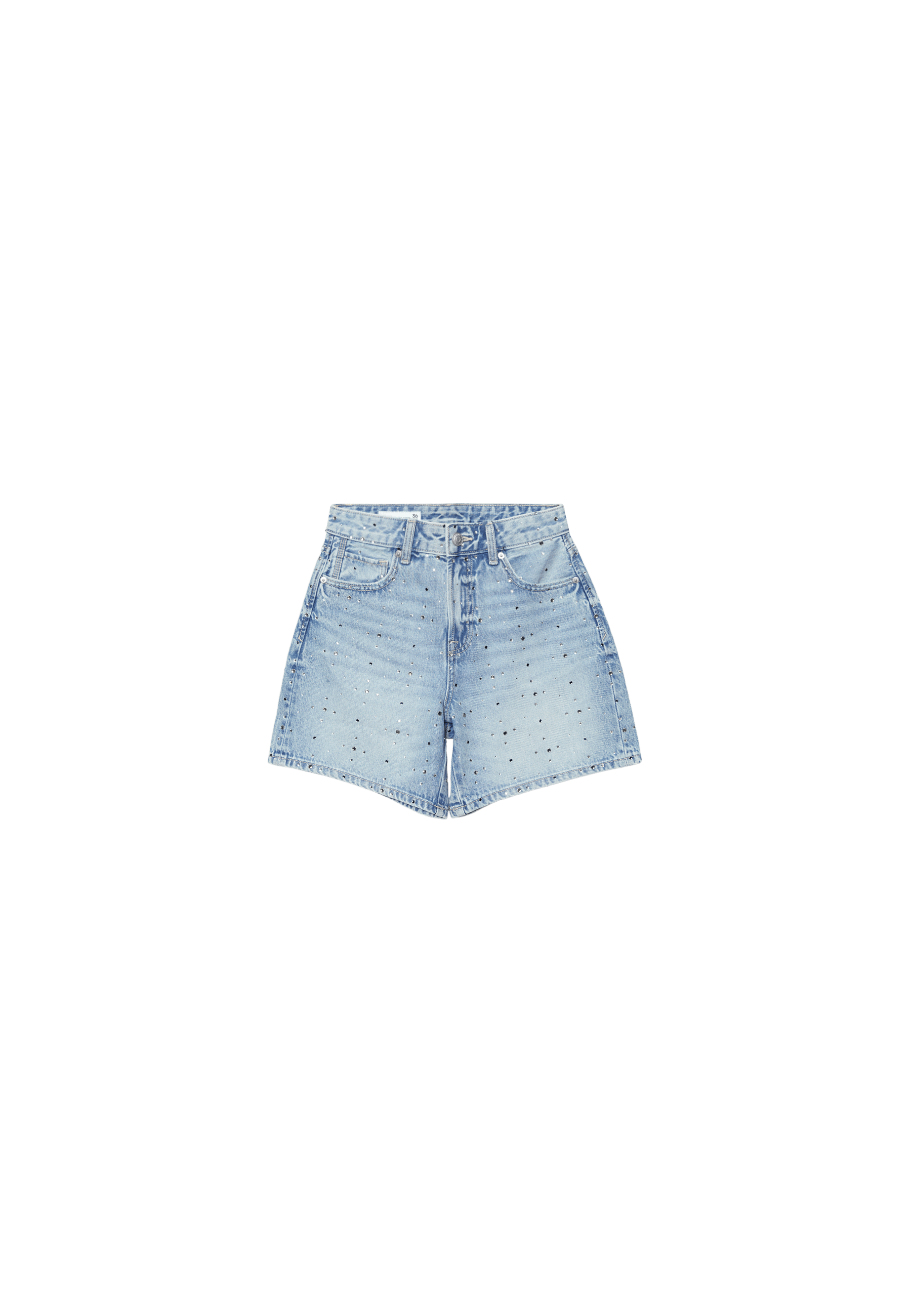 Denim Bermuda shorts with rhinestones