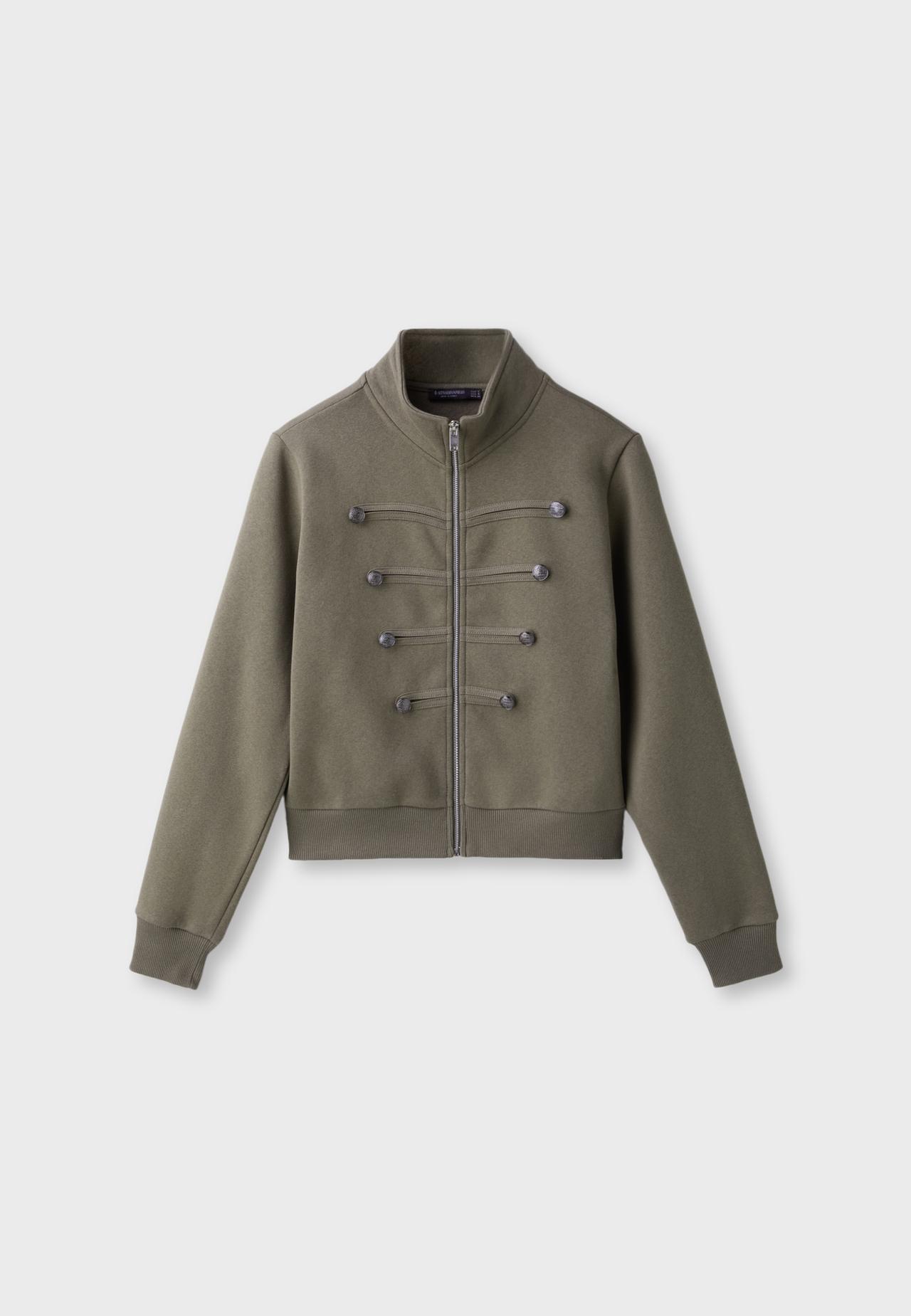 Zip-up sweatshirt with metal buttons — Khaki