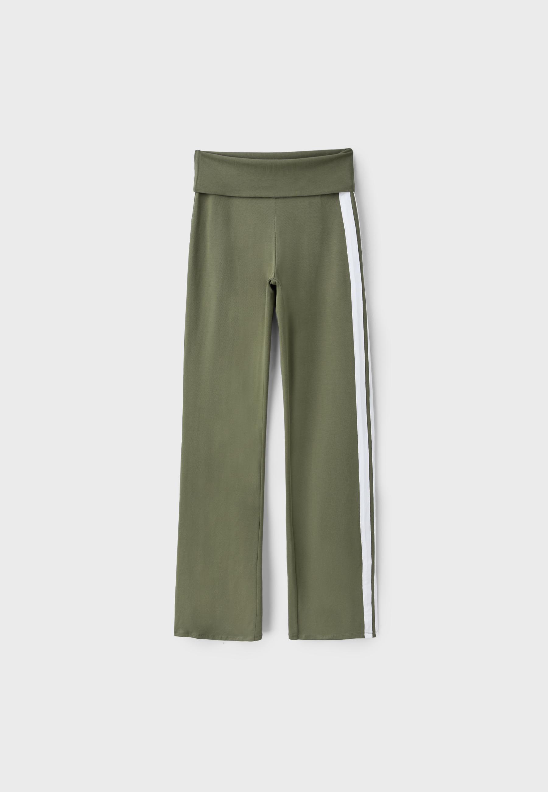 Fold-over waist bell bottom trousers — Khaki