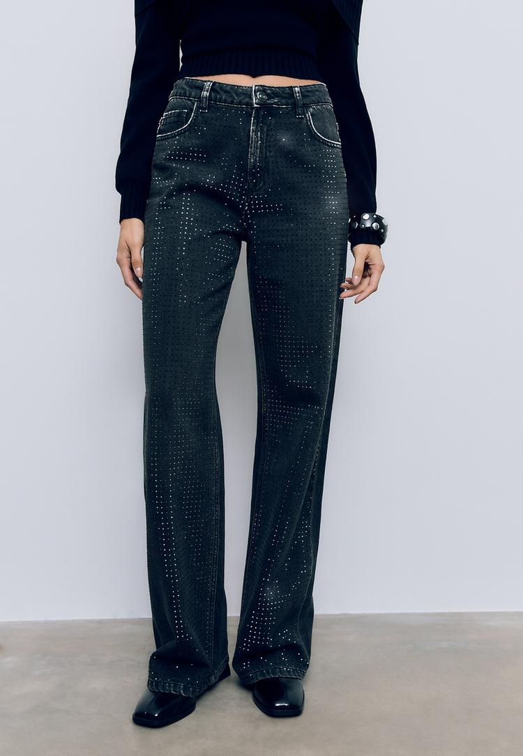 parıltılı straight fit jean