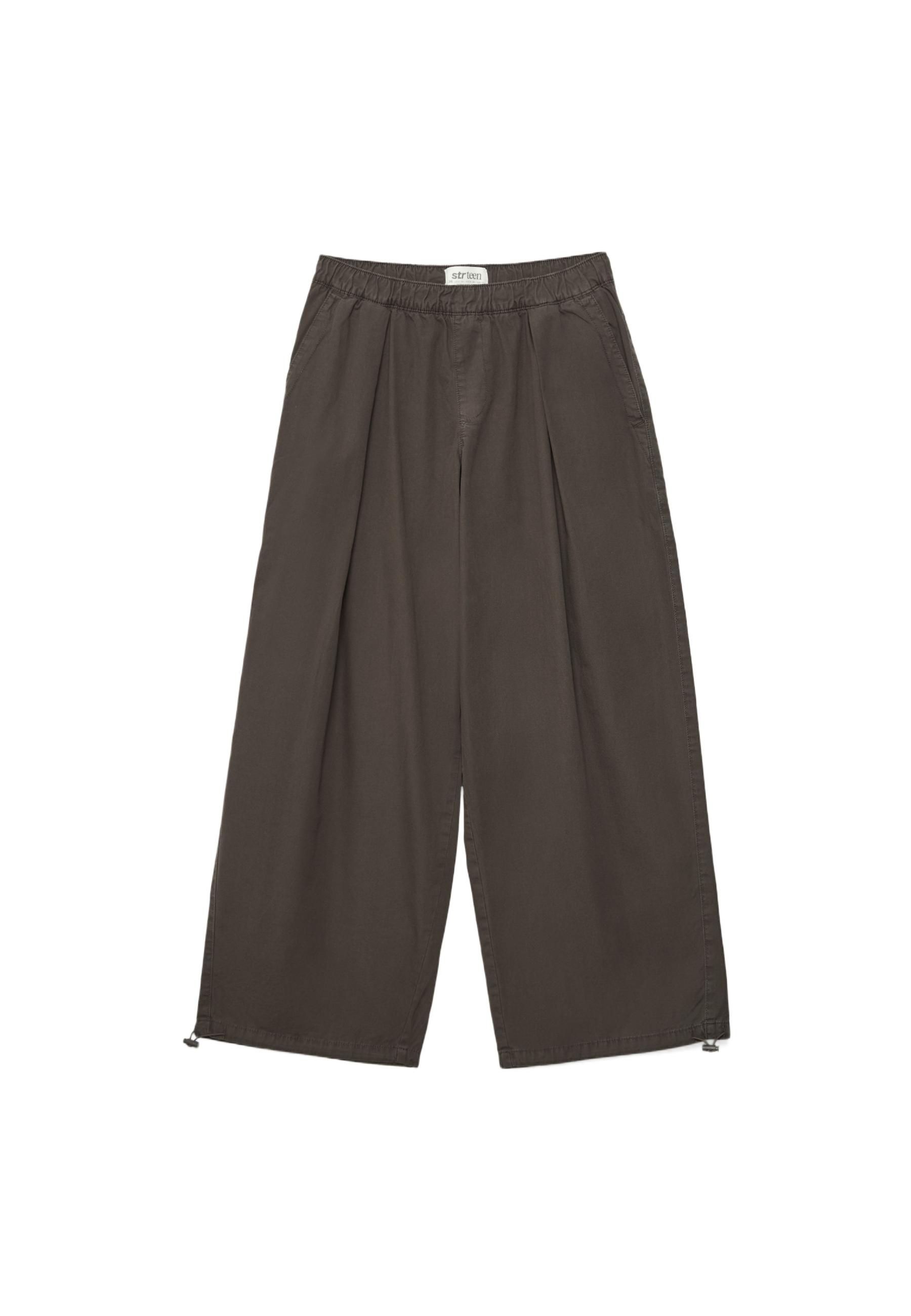 Barrel poplin trousers with stoppers — Brown