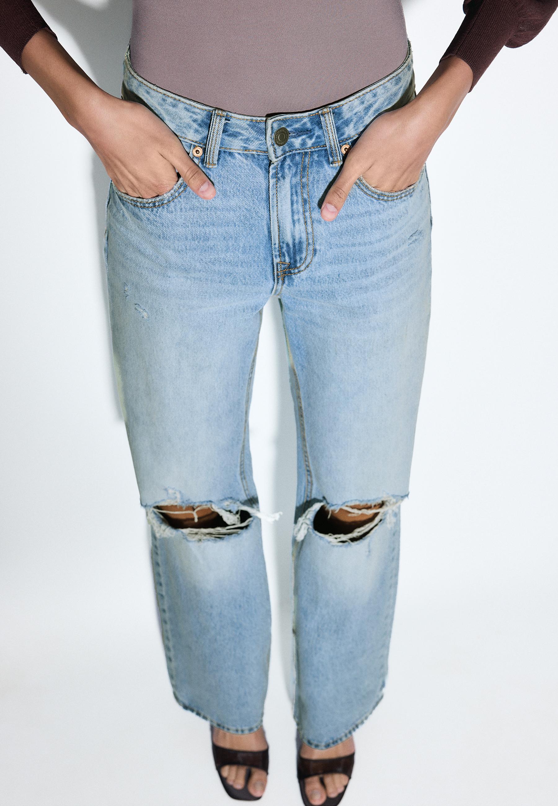 D92 Ripped straight wide-leg jeans — MEDIUM BLUE DENIM