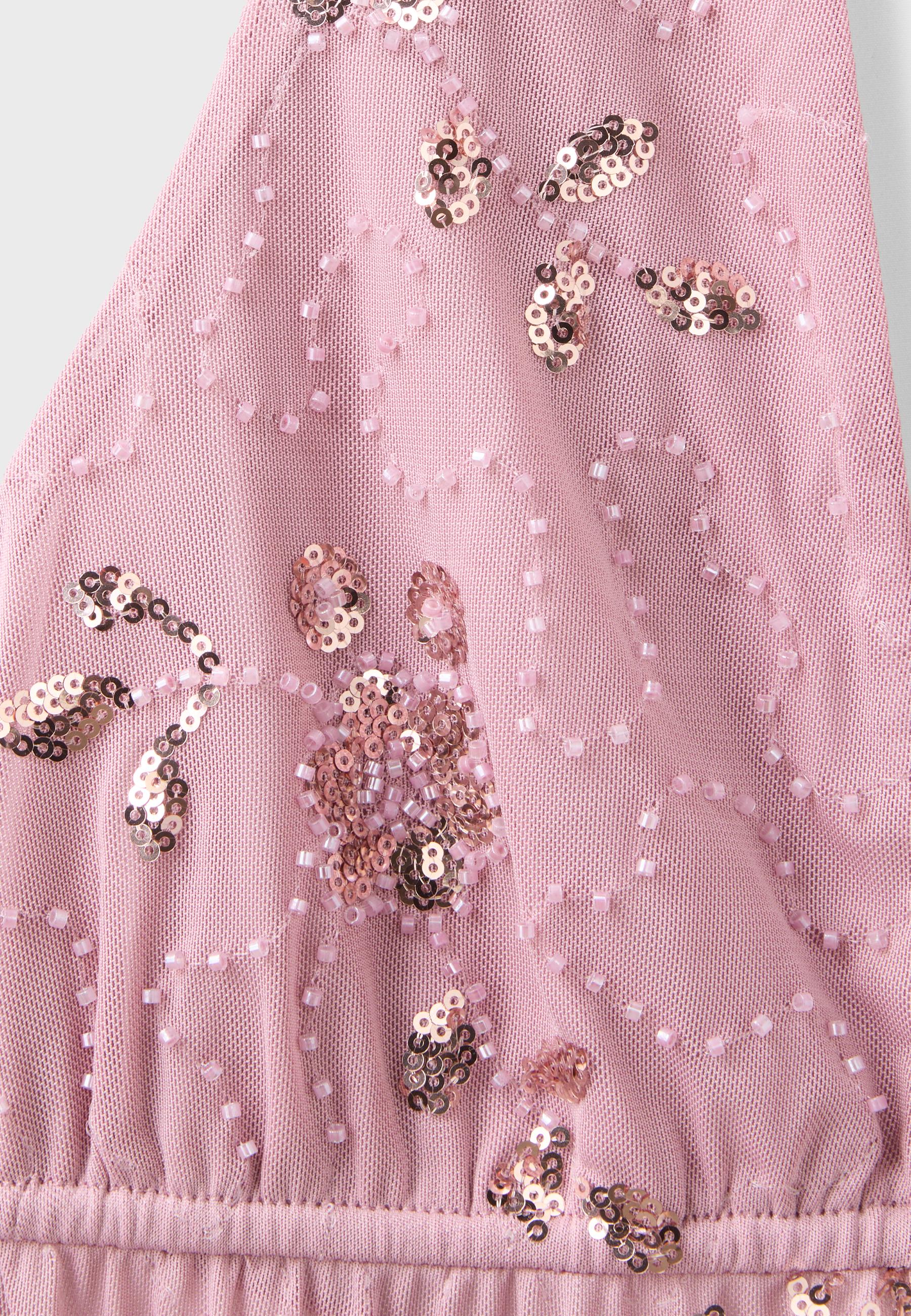 Embroidered halter top with rhinestones — Salmon pink