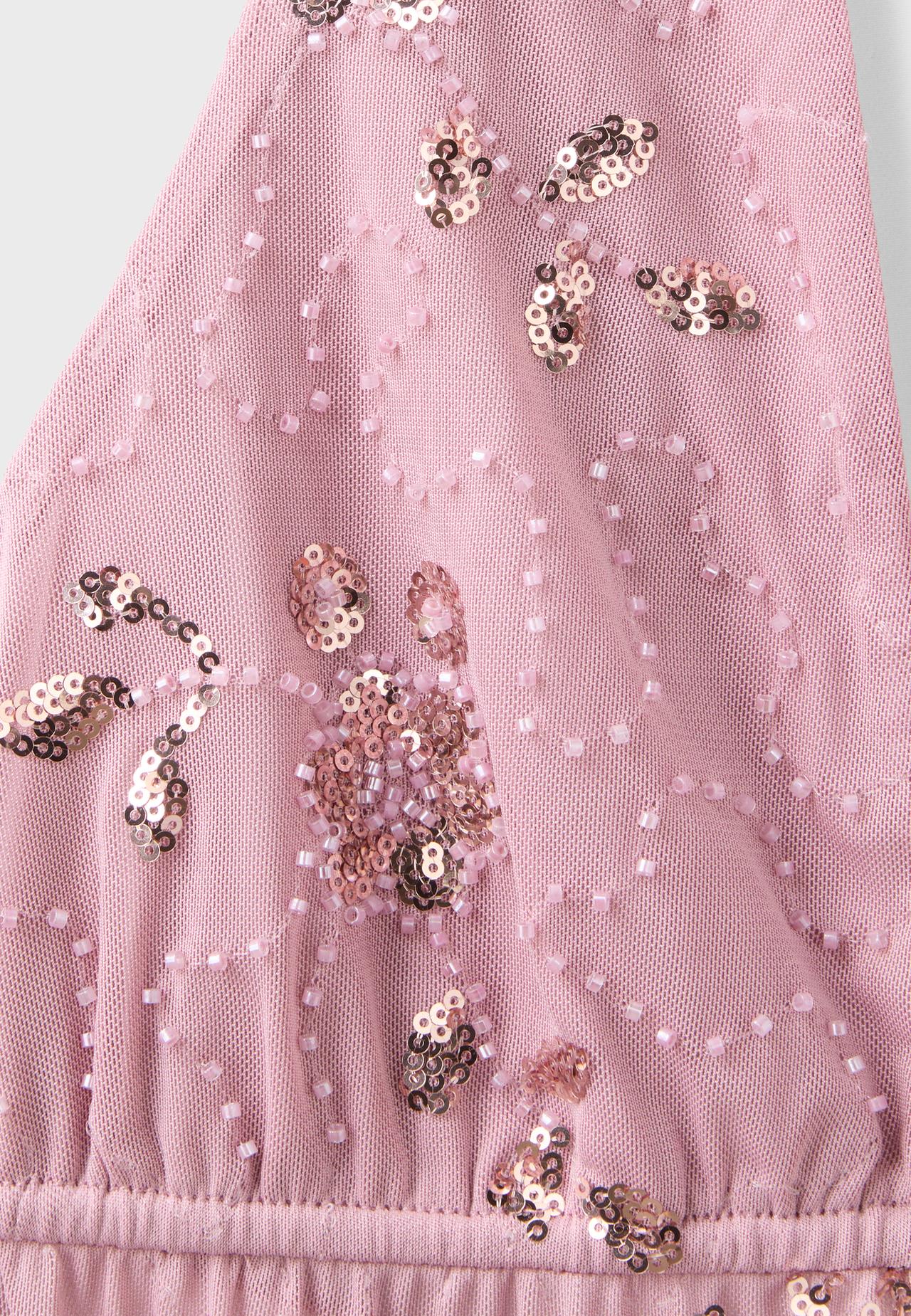 Rhinestone embroidered halter top — Salmon pink