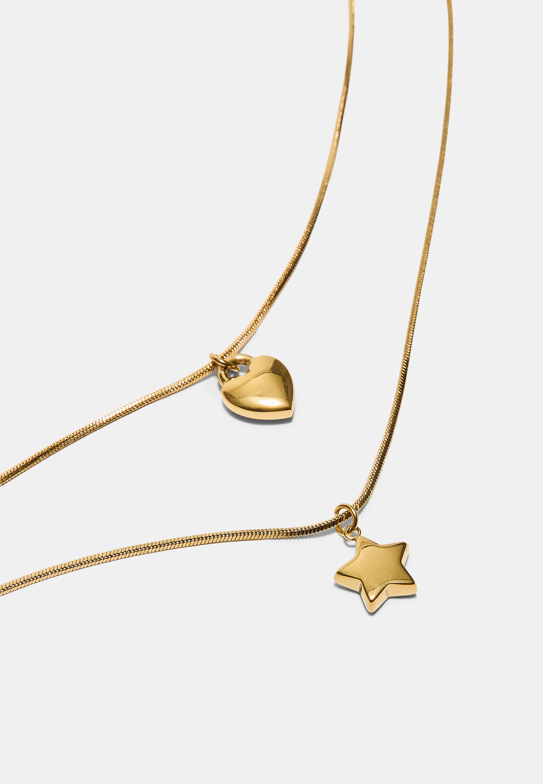 Set of 2 waterproof star & heart necklaces — Yellow