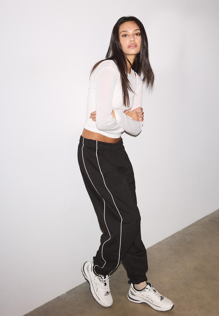 Joggerhose mit Paspel Schwarz XS