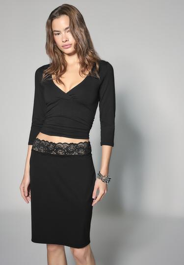 Midi skirt with lace waistband — Black 1