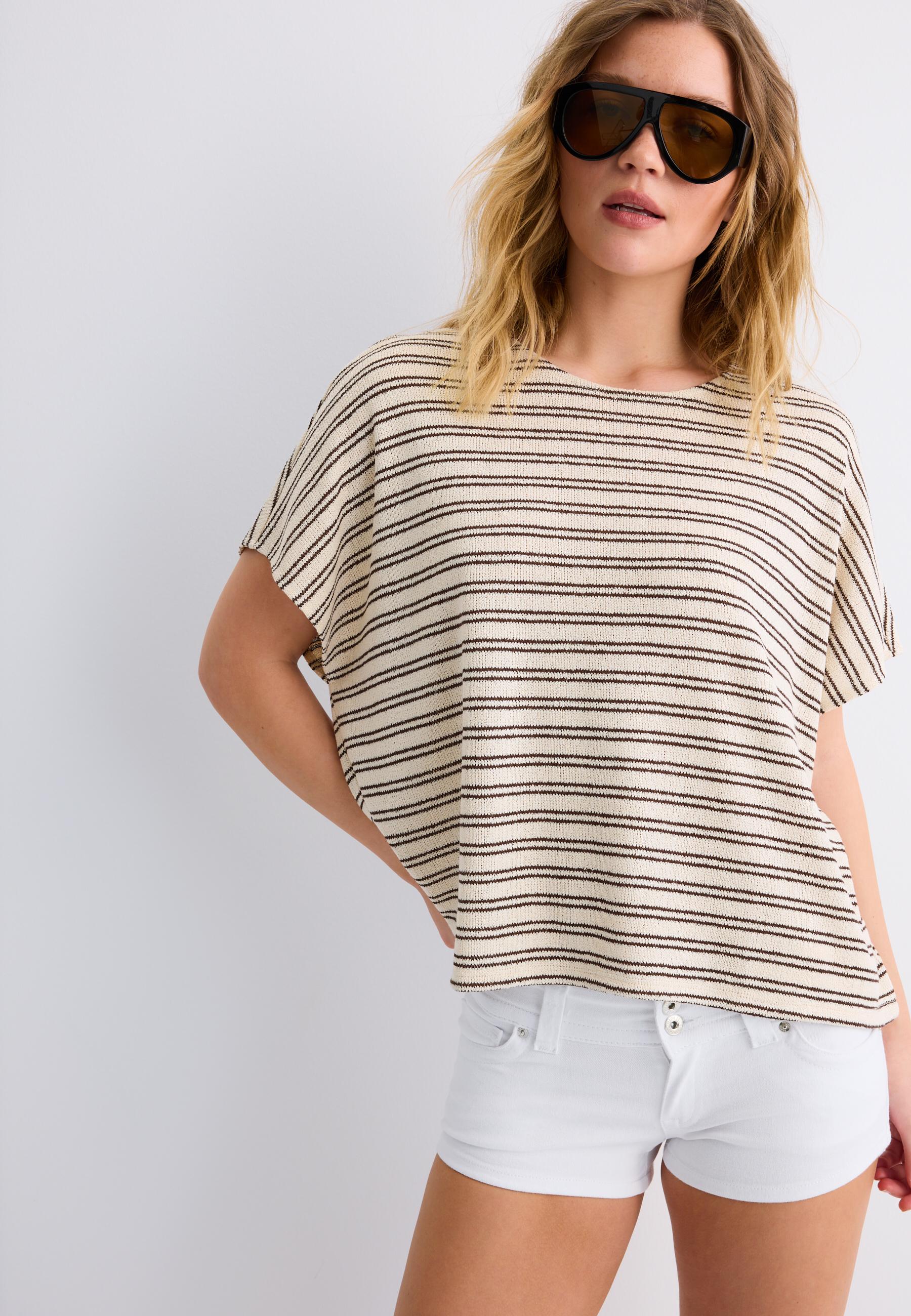 Striped rustic cape T-shirt — Stone