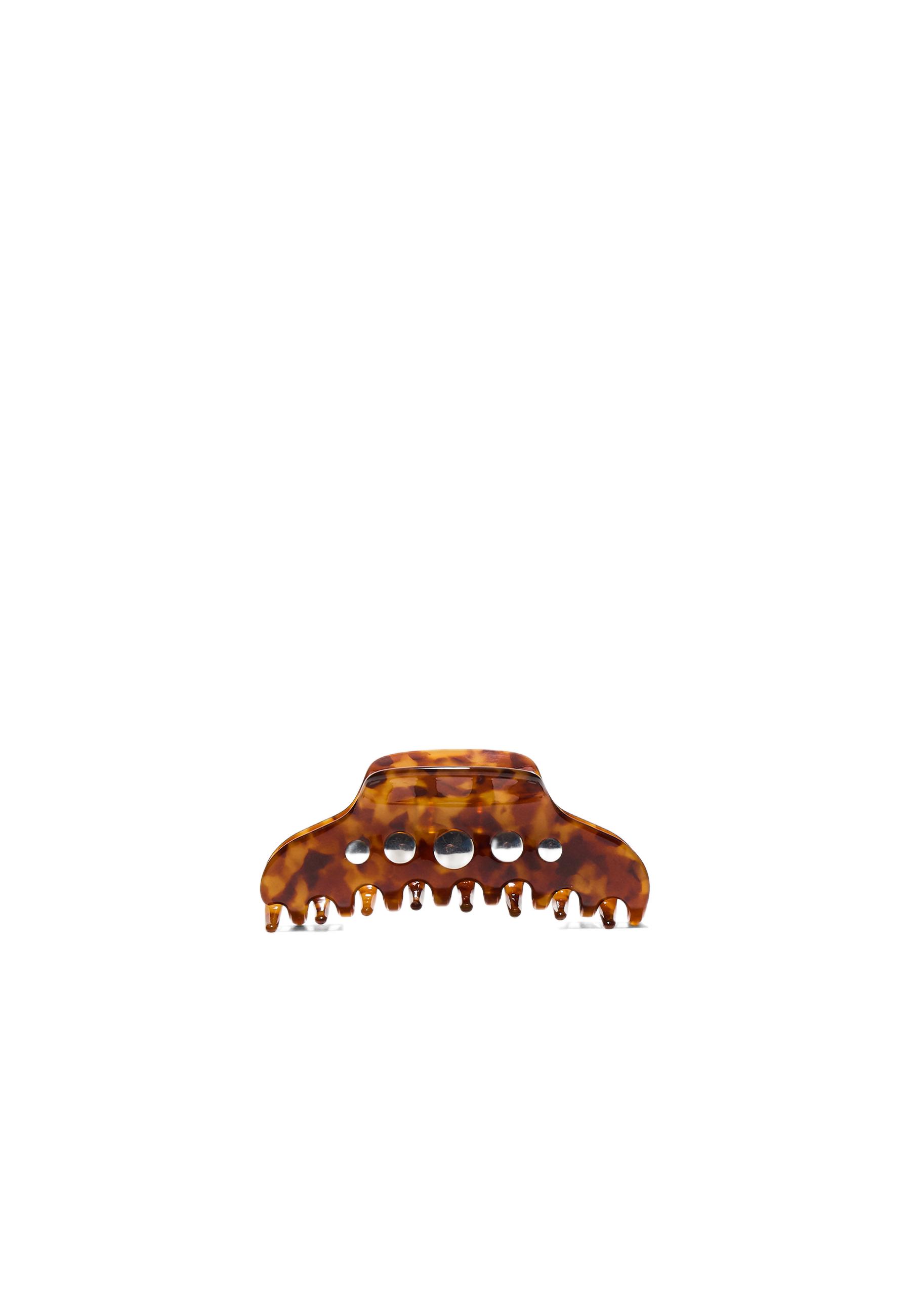 Studded fur clip — Brown