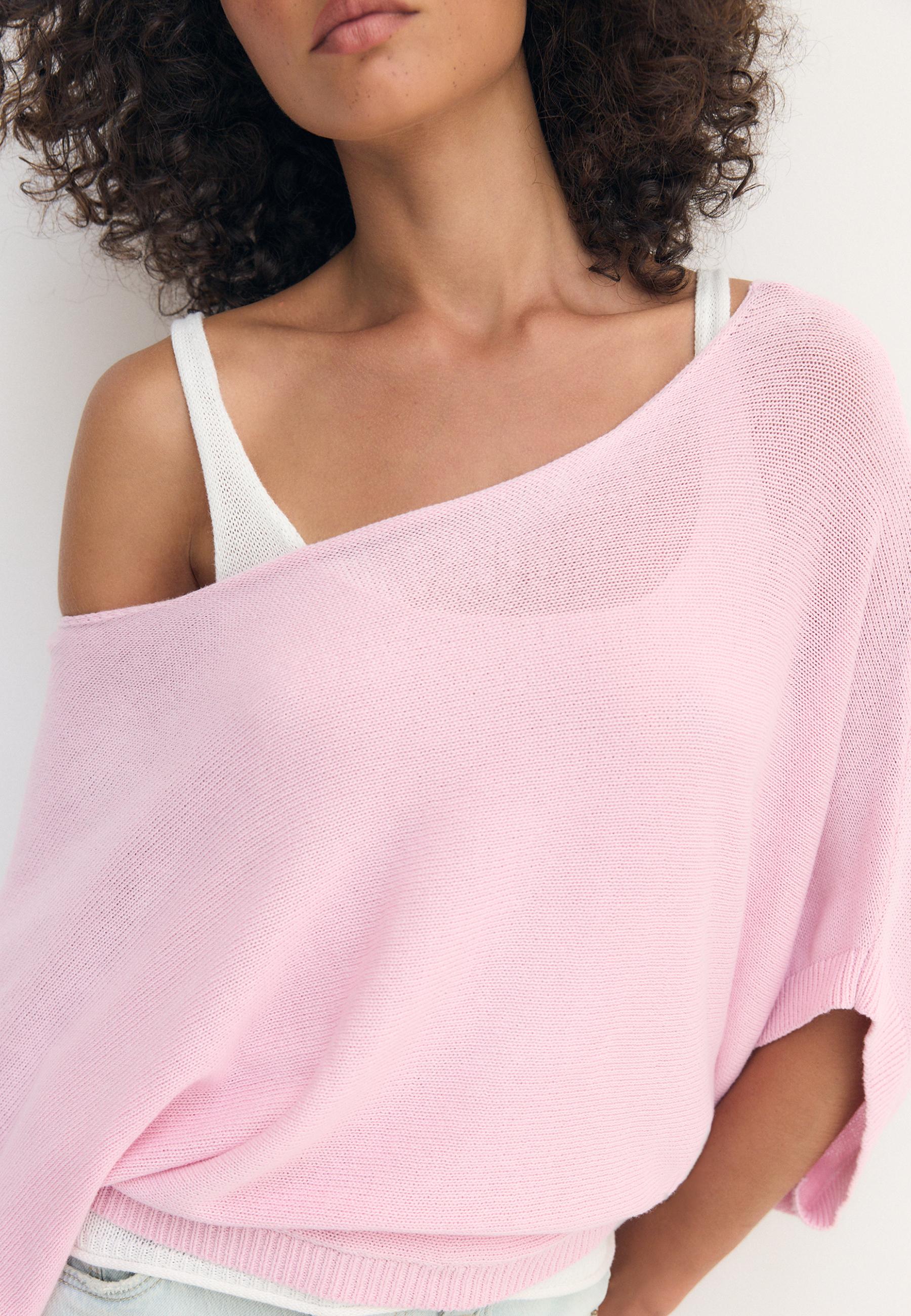 Boat neck knit jumper with overlay — Pastel pink