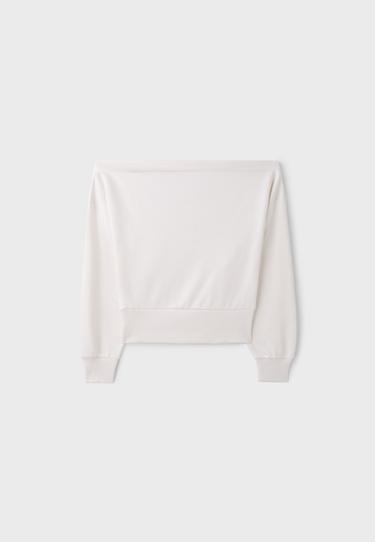 Cropped boat neck sweatshirt — Ecru 8