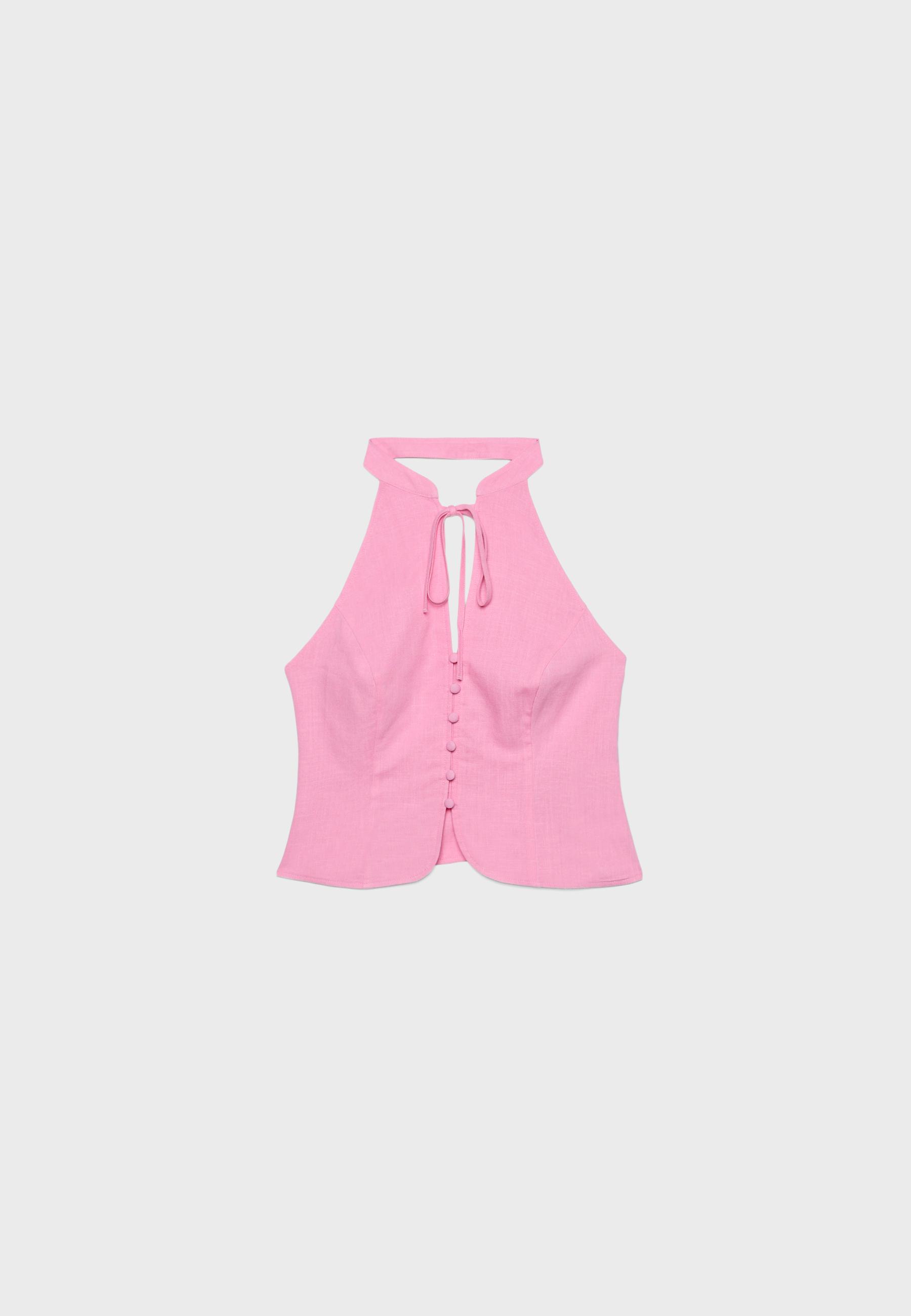 Buttoned halter top — Pastel pink