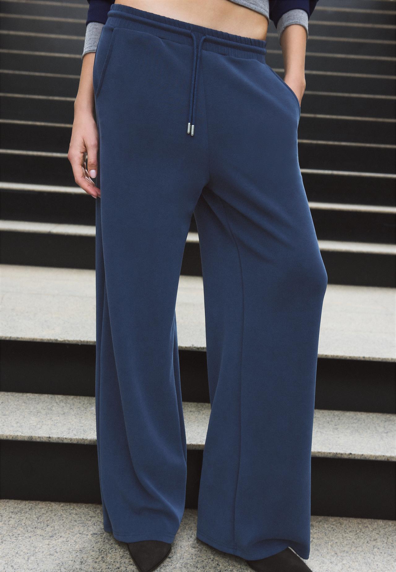 Soft-touch palazzo jogger trousers — Dark blue