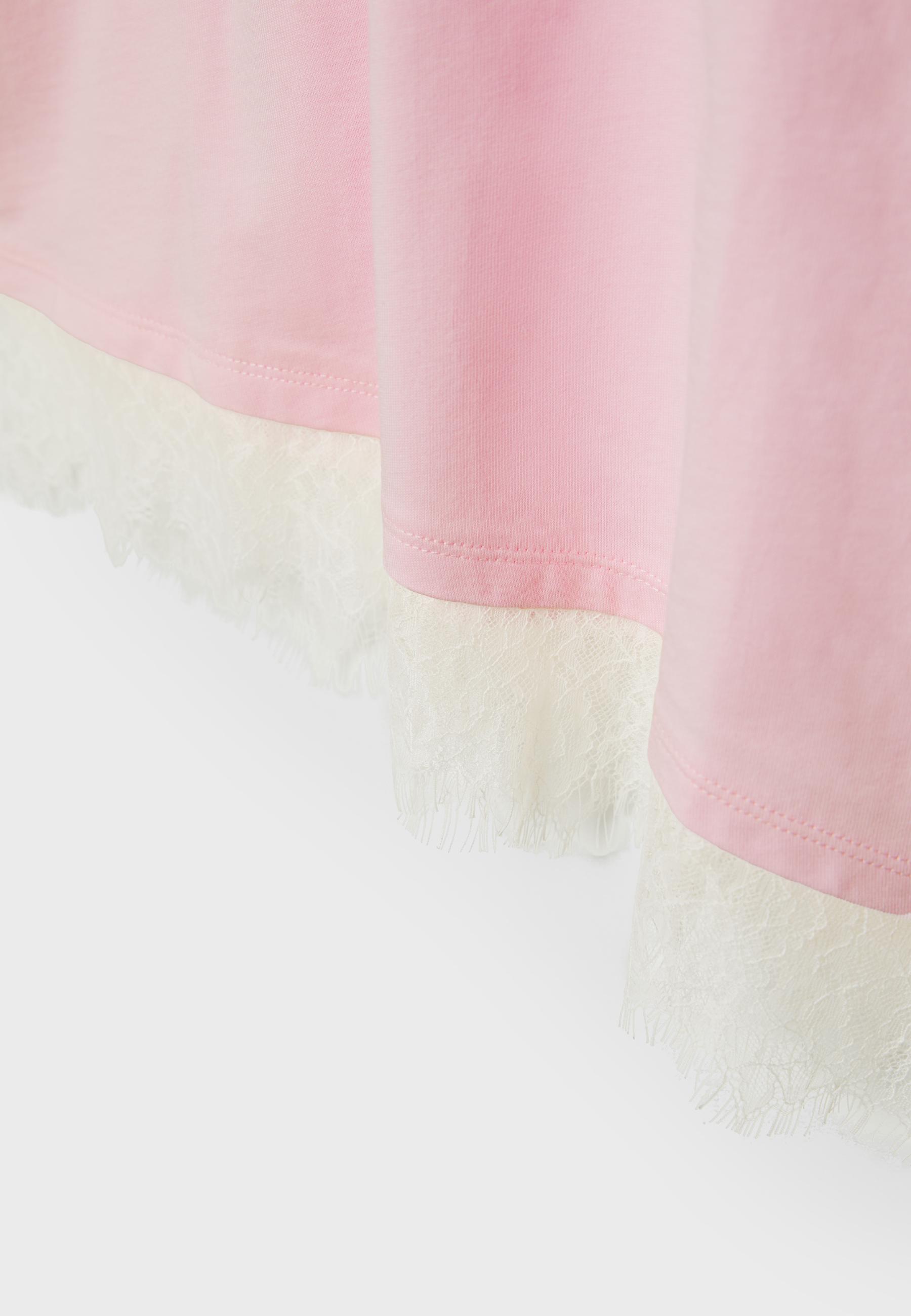 Short sleeve T-shirt with lace hem — Pastel pink