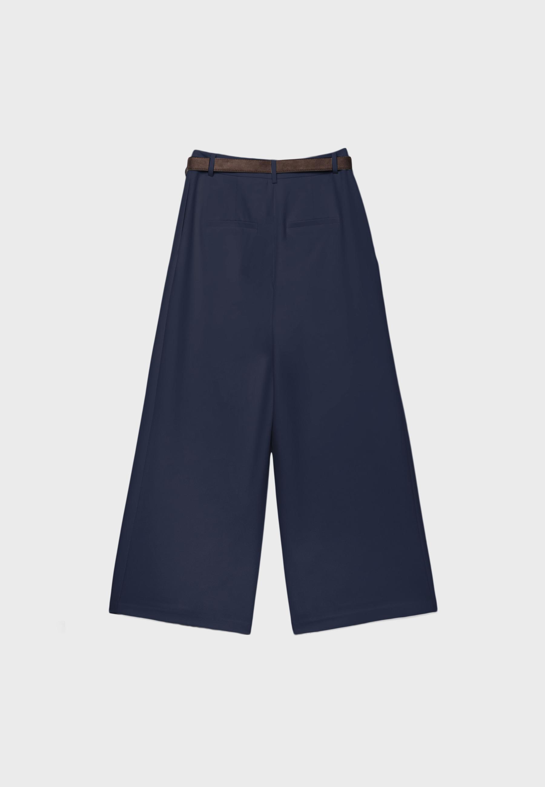 Maxi-dart trousers with belt — Dark blue