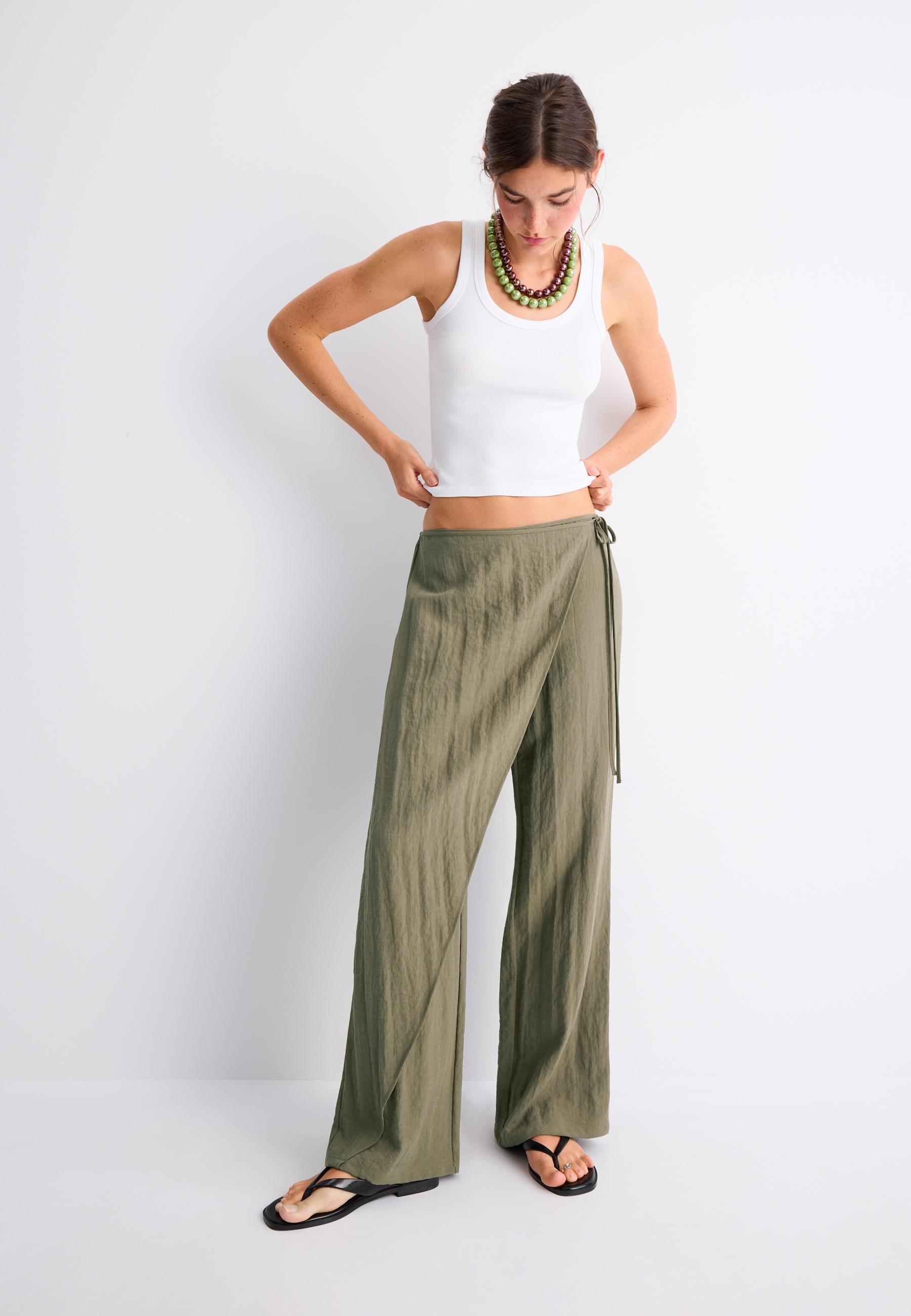 Flowing wrap trousers — Khaki