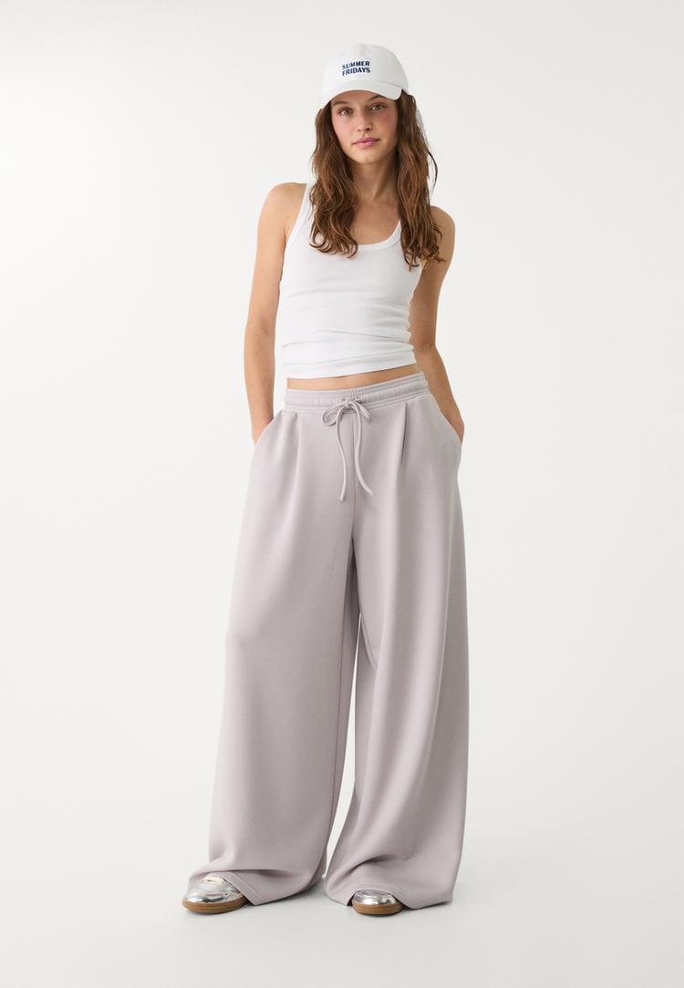 Yumuşak dokulu ve pilili jogger pantolon_6
