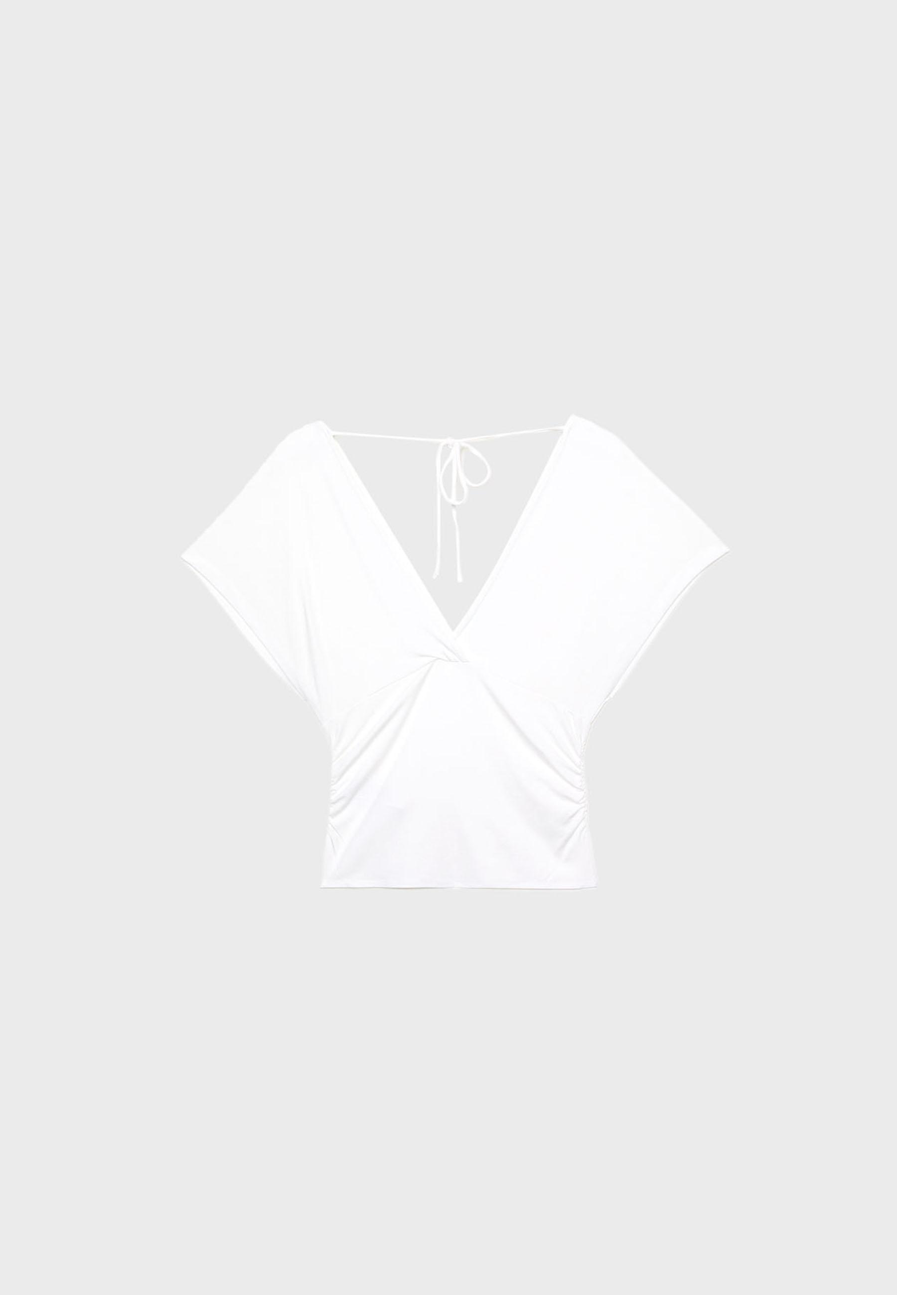 V-neck top with sash — Ecru