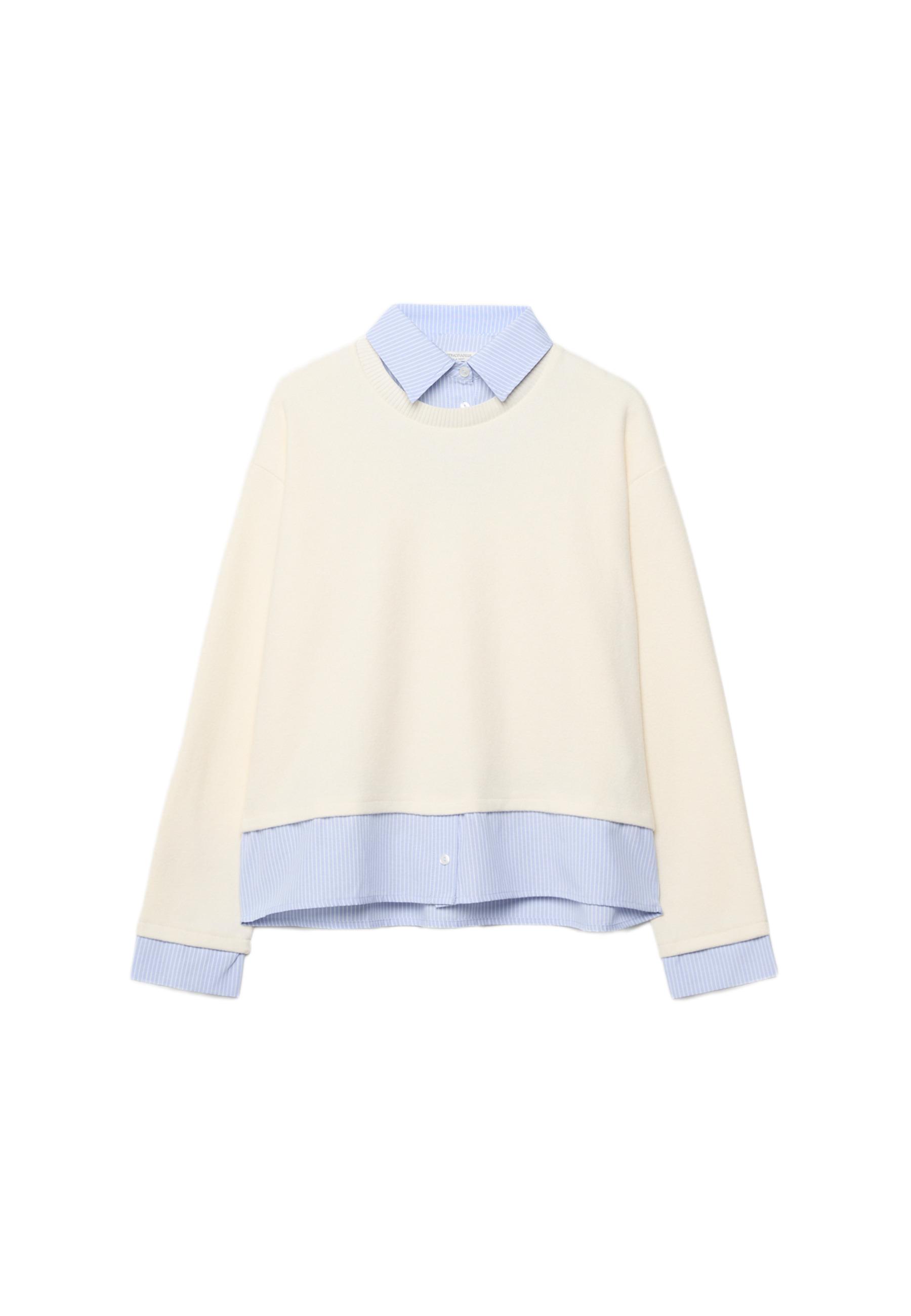 Bi-material knit T-shirt — Ecru