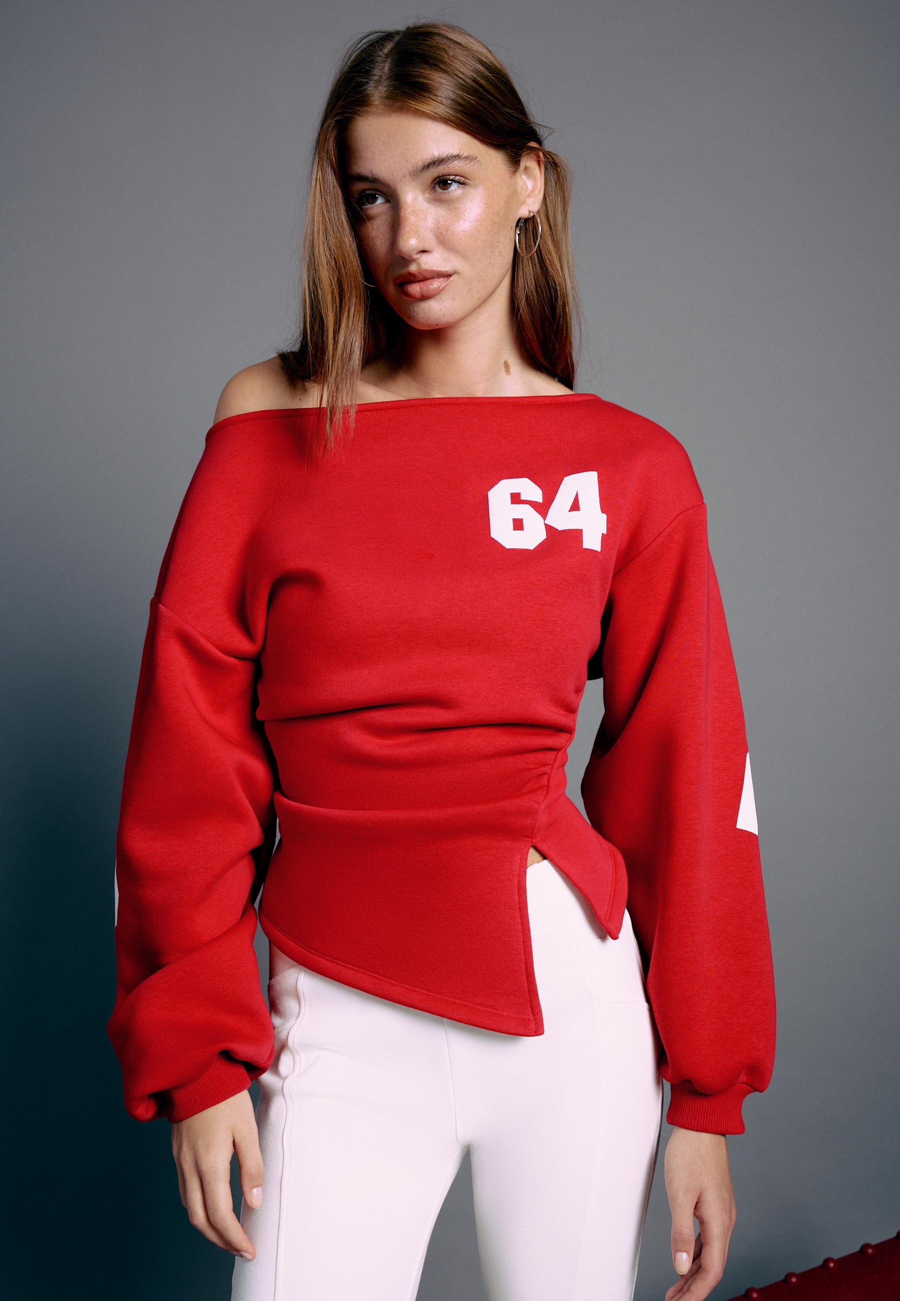 Fitted asymmetric print sweatshirt — Red