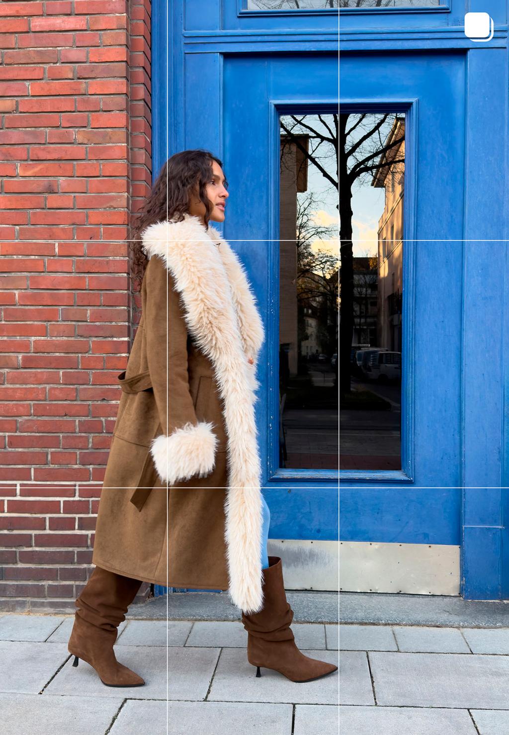 Long open-knit faux fur coat