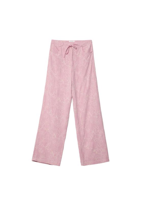 Keten karışımlı işlemeli straight fit pantolon