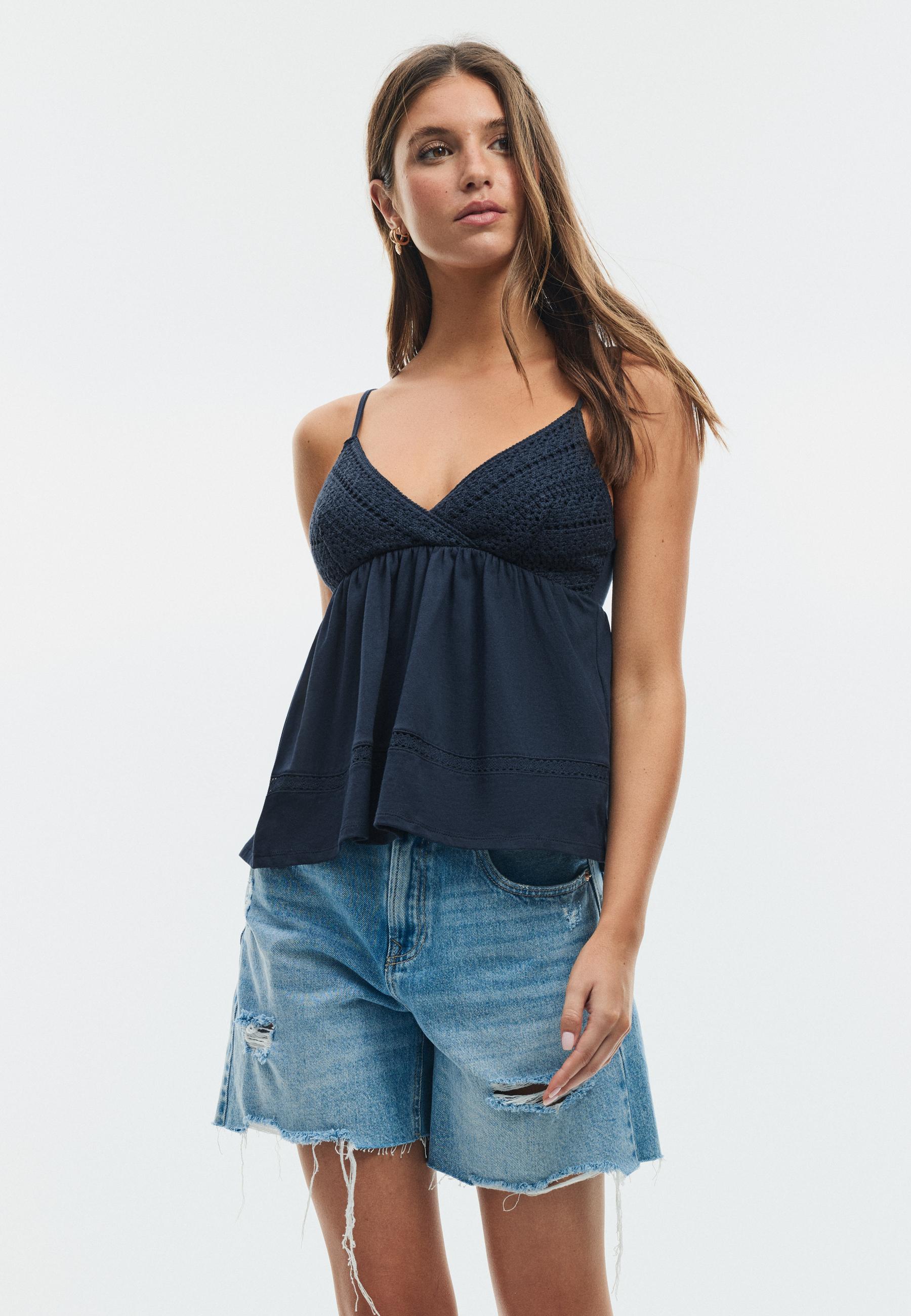Crochet strappy top — Dark blue