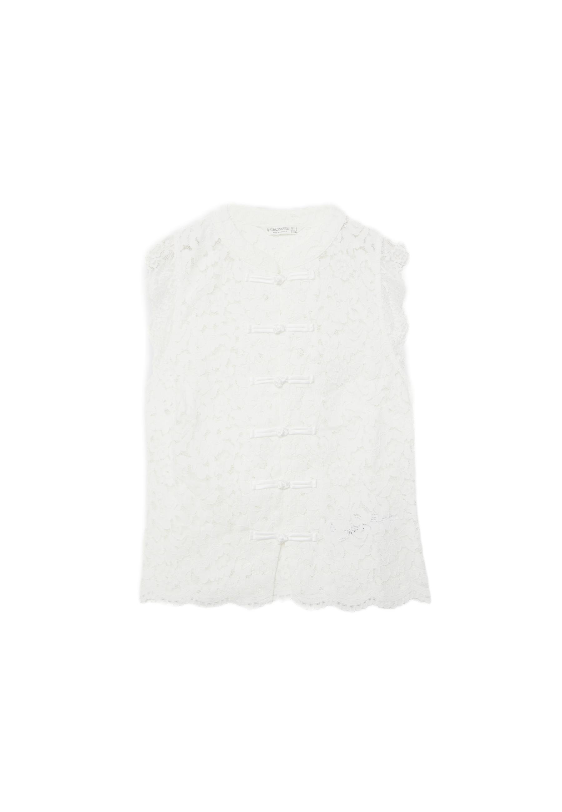 Lace toggle top — White