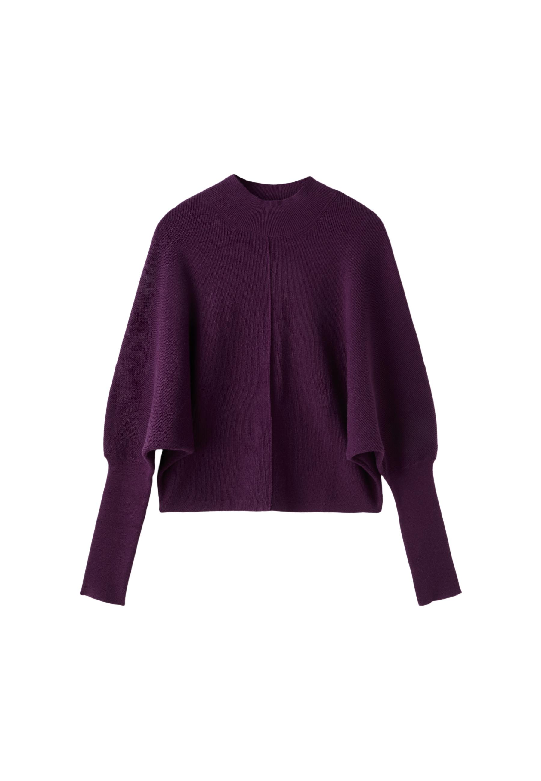 Batwing sleeve mock neck knit sweater — Dark purple