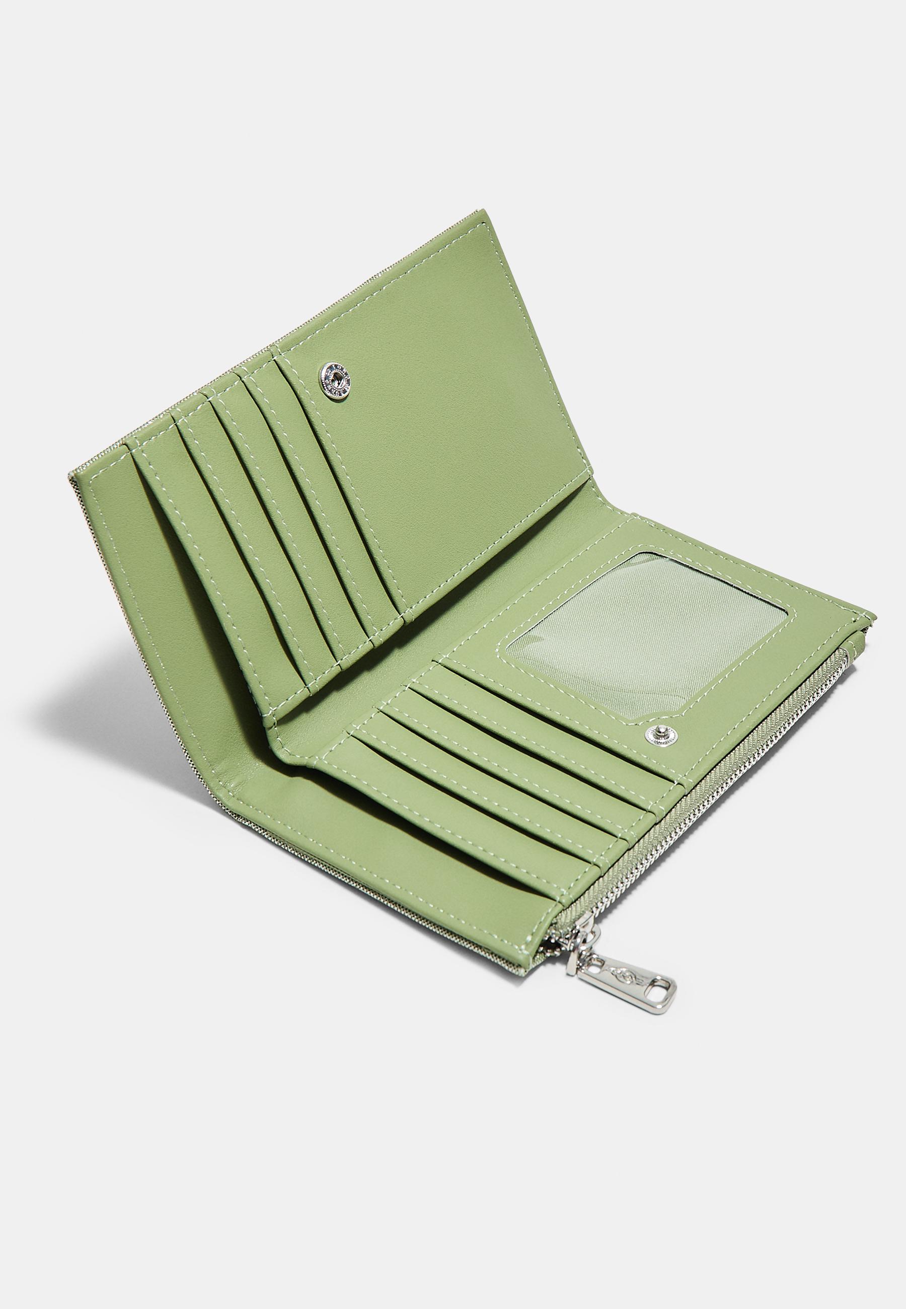Shimmery basic zip-up purse — Khaki