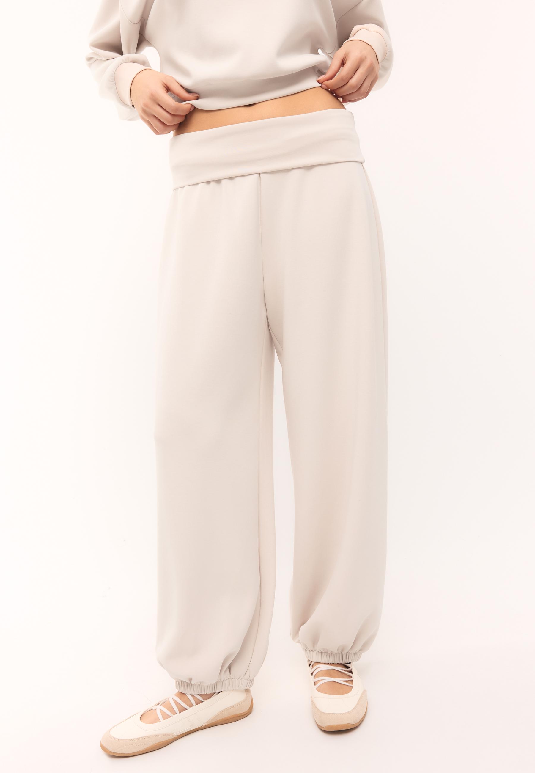 Soft-touch balloon jogger trousers with turn-up waist — Stone