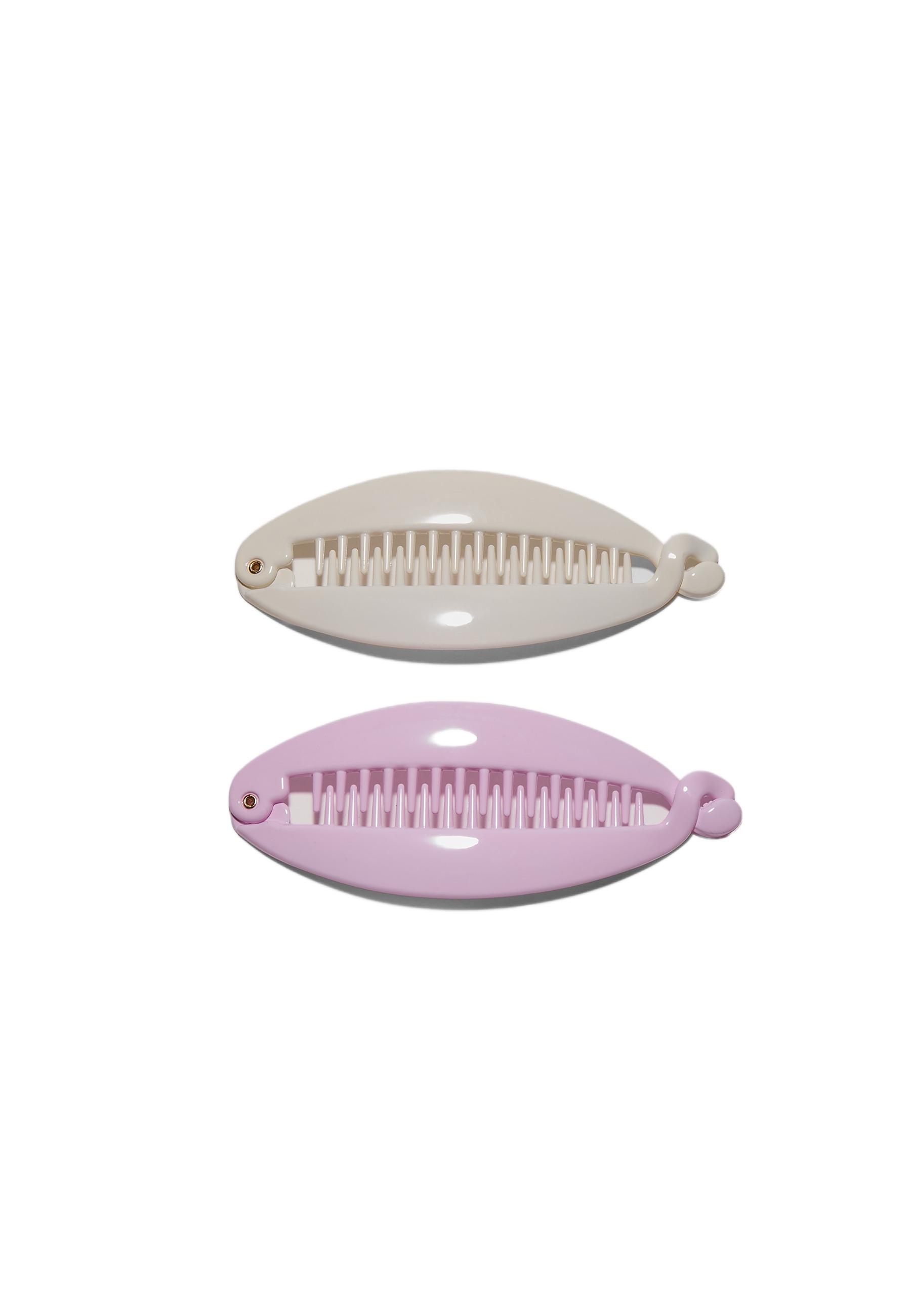 SET OF 2 BANANA HAIR CLIPS — Pale pink