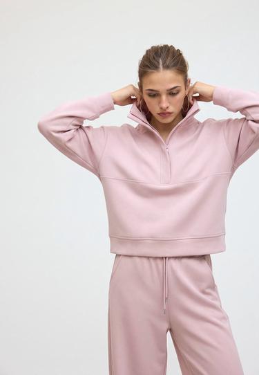 Soft-touch sweatshirt with zip — Pastel pink 1