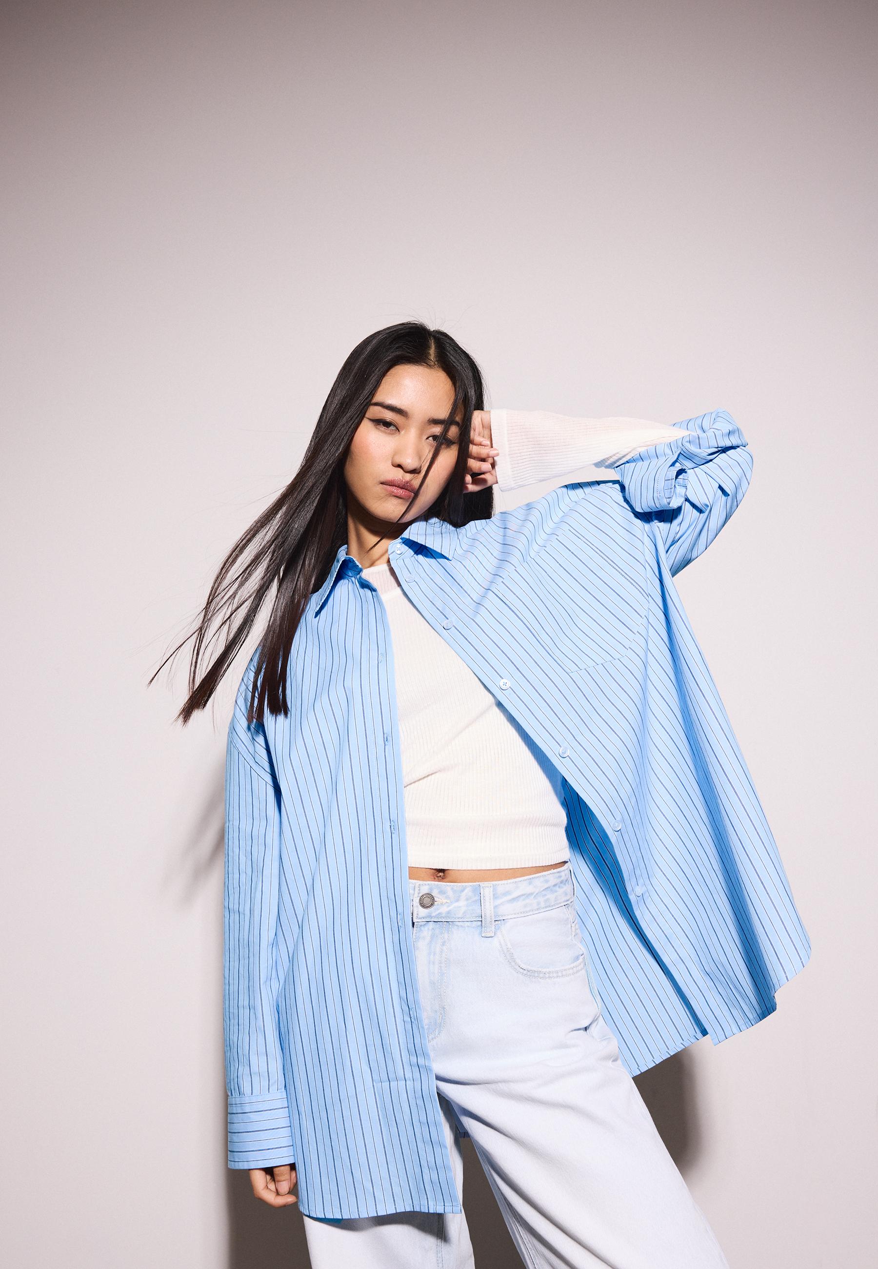 Oversize striped shirt — GREY DENIM WASH