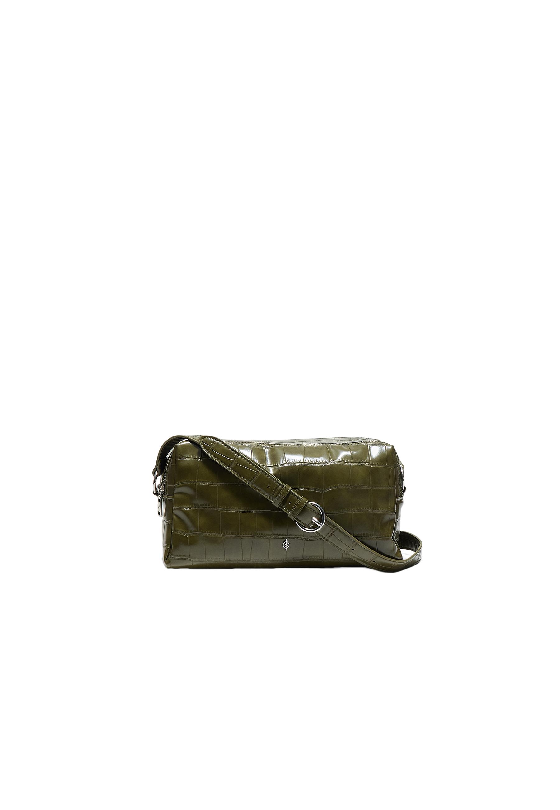Crocodile-effect rectangular crossbody bag — Khaki