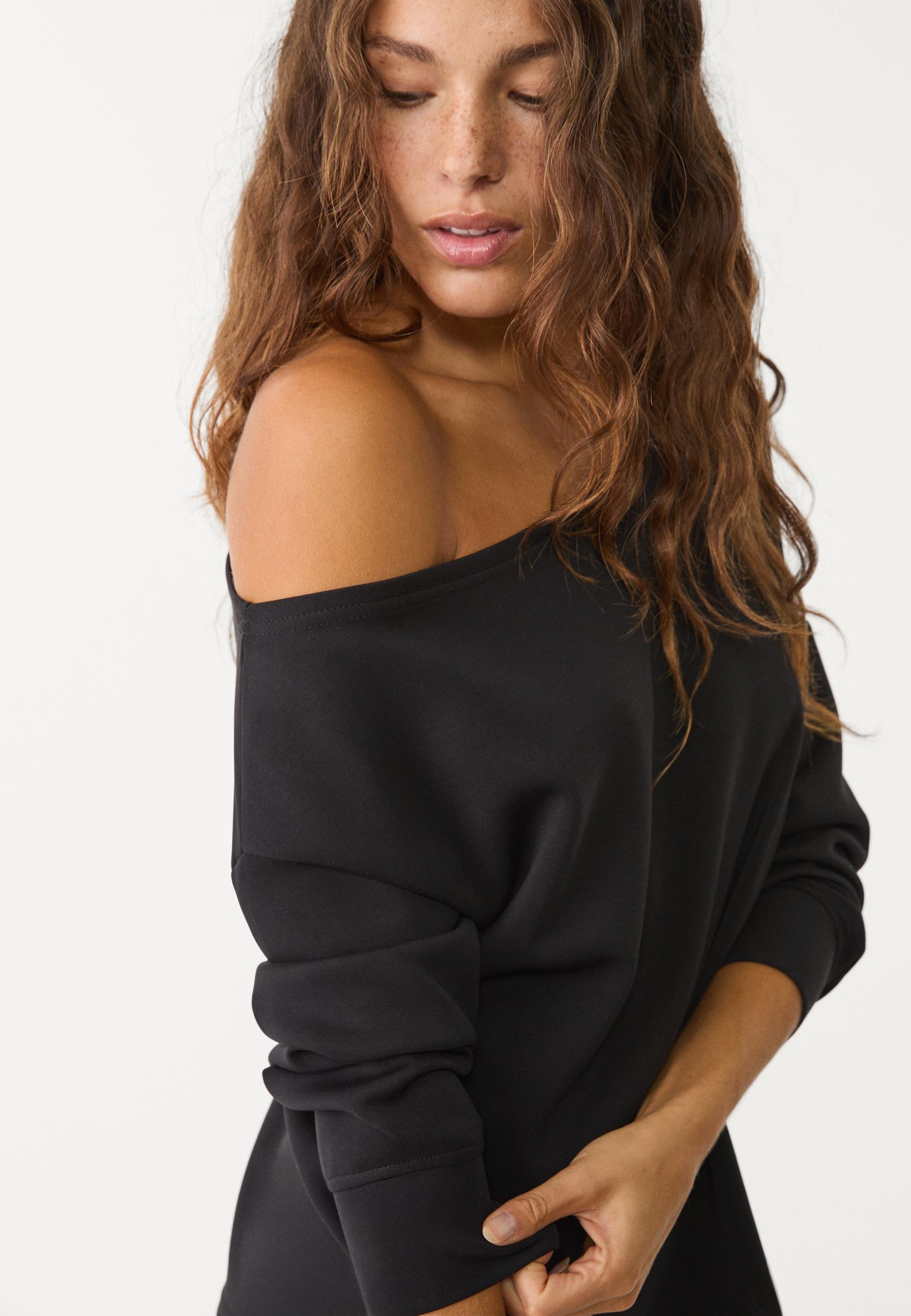Soft-touch off-the-shoulder sweatshirt — Black