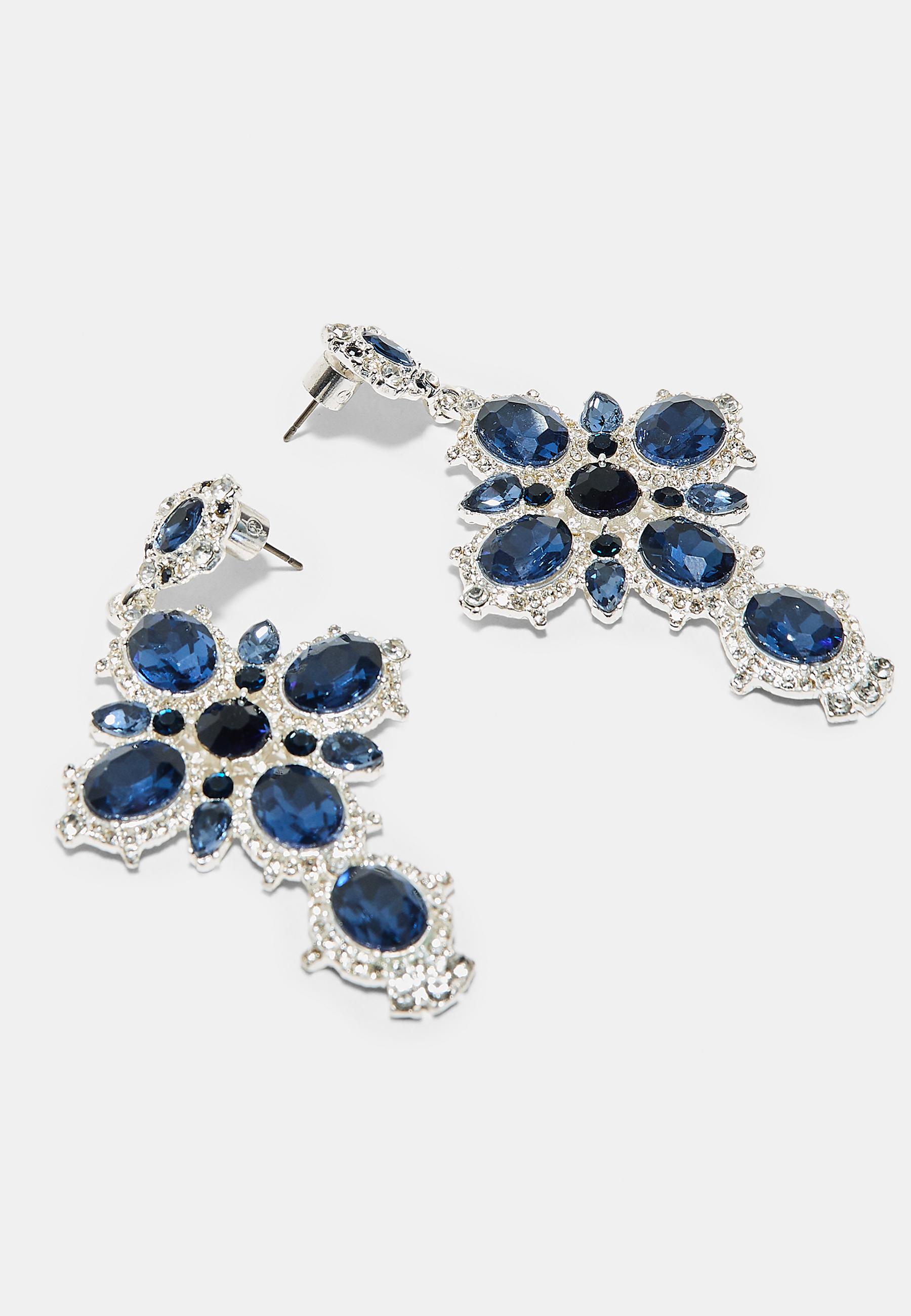 Jewelled cross earrings — Grey