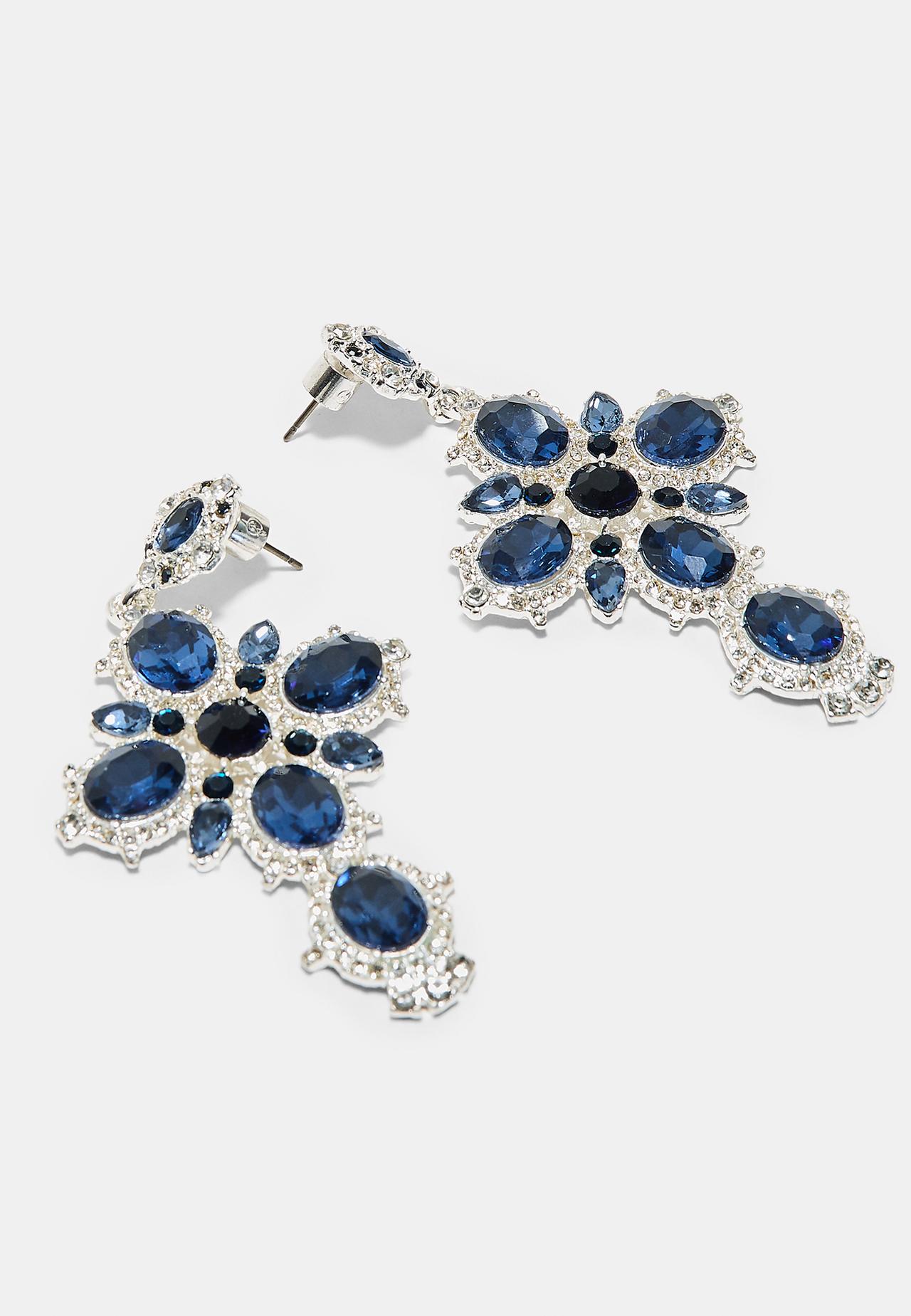 Rhinestone cross earrings — Grey